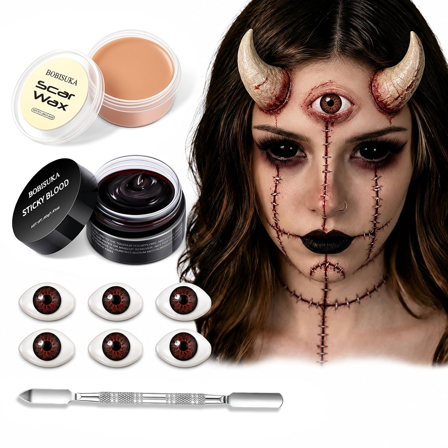 Detalle de BOBISUKA Halloween SFX Makeup Kit with Scar Wax, Blood Gel and Eyeball Accessories