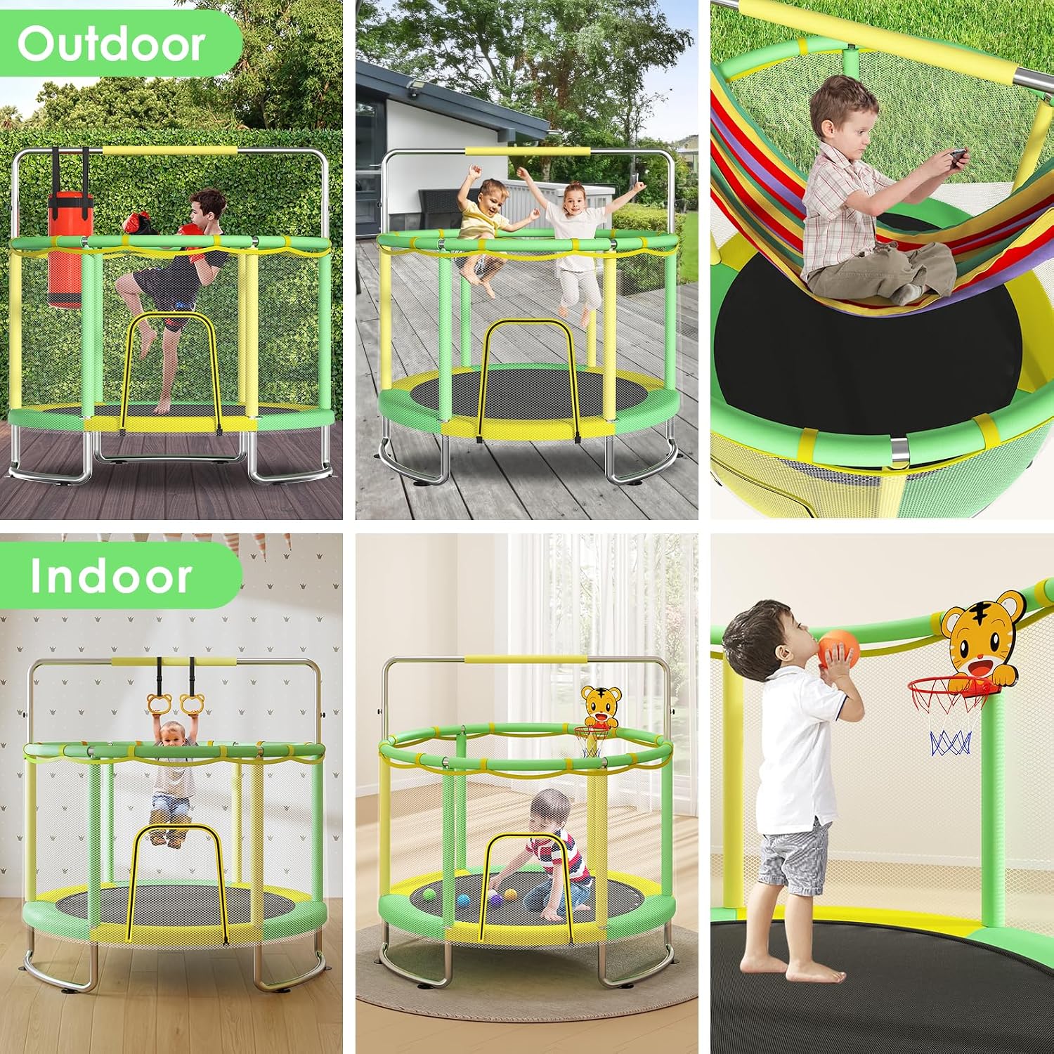 Thumbnail 3 de Trampoline for Kids: Upgrade Full Anti-Rust 440lbs Toddler Trampoline with Net and Adjustable Gymnastics Bar