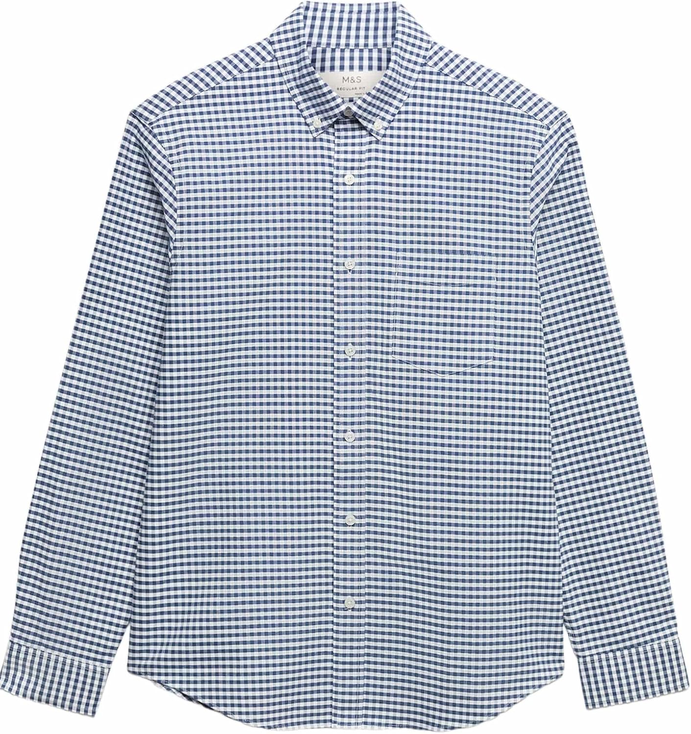 Thumbnail 6 de Marks & Spencer geruit Oxfordoverhemd voor heren, 100% katoen, standaard pasvorm, knoopkraag
