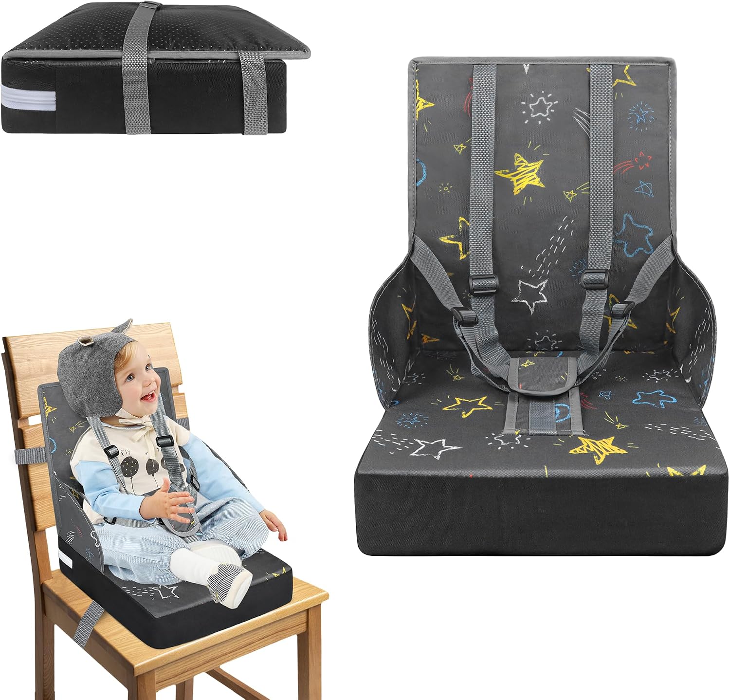 Detalle de UISEBRT draagbare kinderstoelverhoger met 3-puntsgordel, antislip, grijs