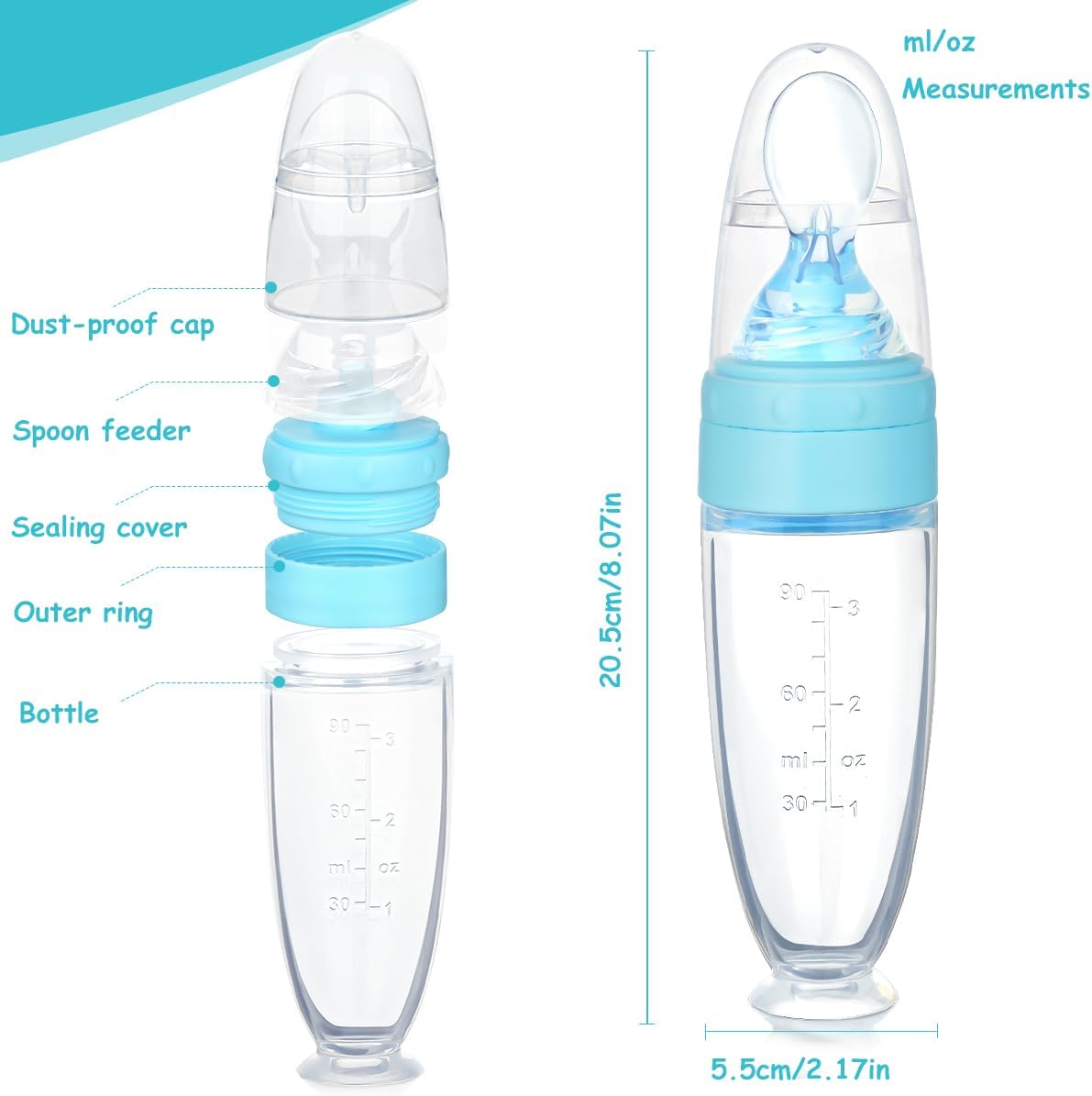 Detalle de Aolso Set alimentatore per alimenti in silicone: cucchiaio, biberon e tutto il necessario per un alimentazione sicura