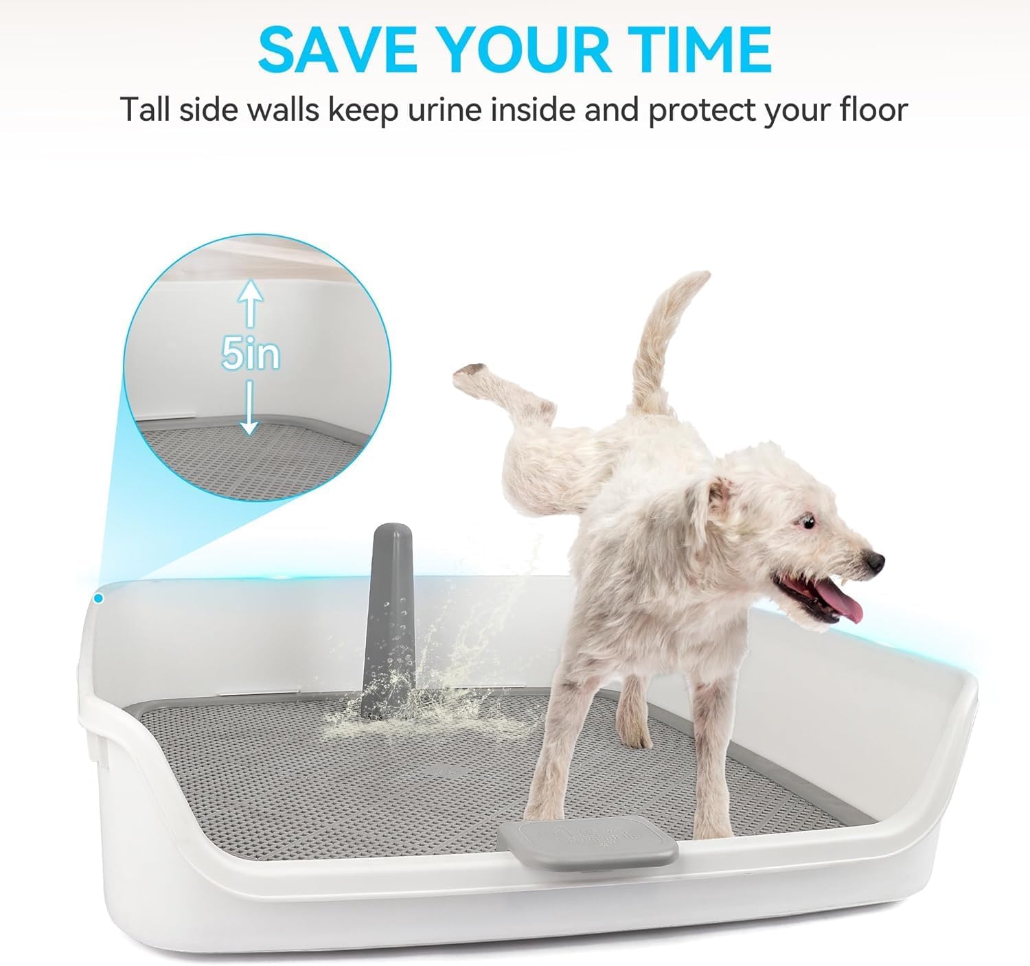Detalle 1 de All For Paws Indoor Dog Potty Tray with Removable Post & Protection Wall (63 x 63 cm) – Large Mesh Grid Pee Pad Holder