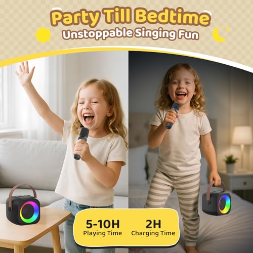 Thumbnail 6 de Jeefu Karaoke Maschine mit 2 Mikrofonen – Tragbarer Bluetooth Lautsprecher, Disco-Licht, ideal für Kinder 3–15 Jahre