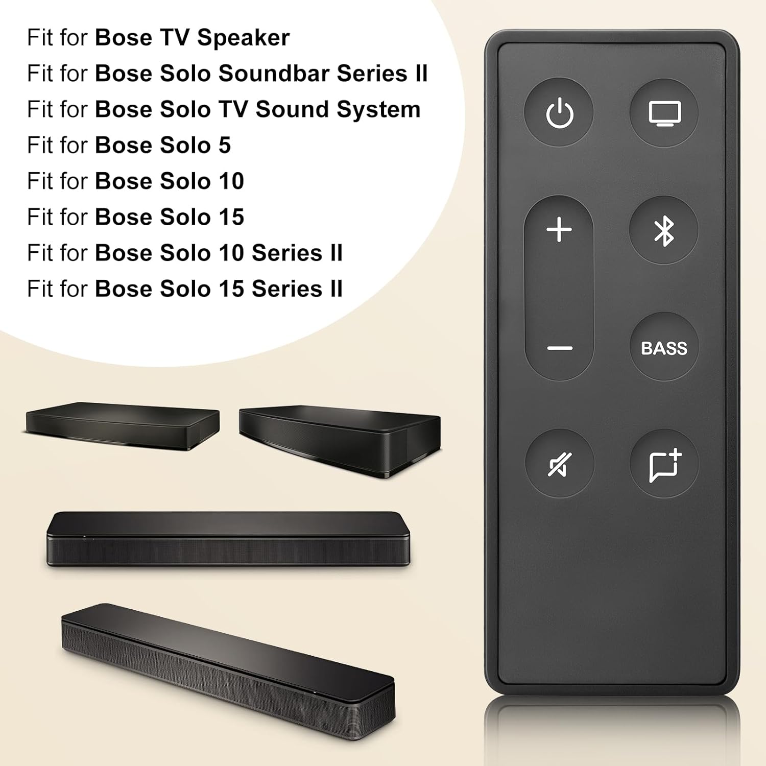Thumbnail 1 de New Replacement Remote Control for Bose TV Speaker & Bose Solo Soundbar Series II (Batteries Not Included)