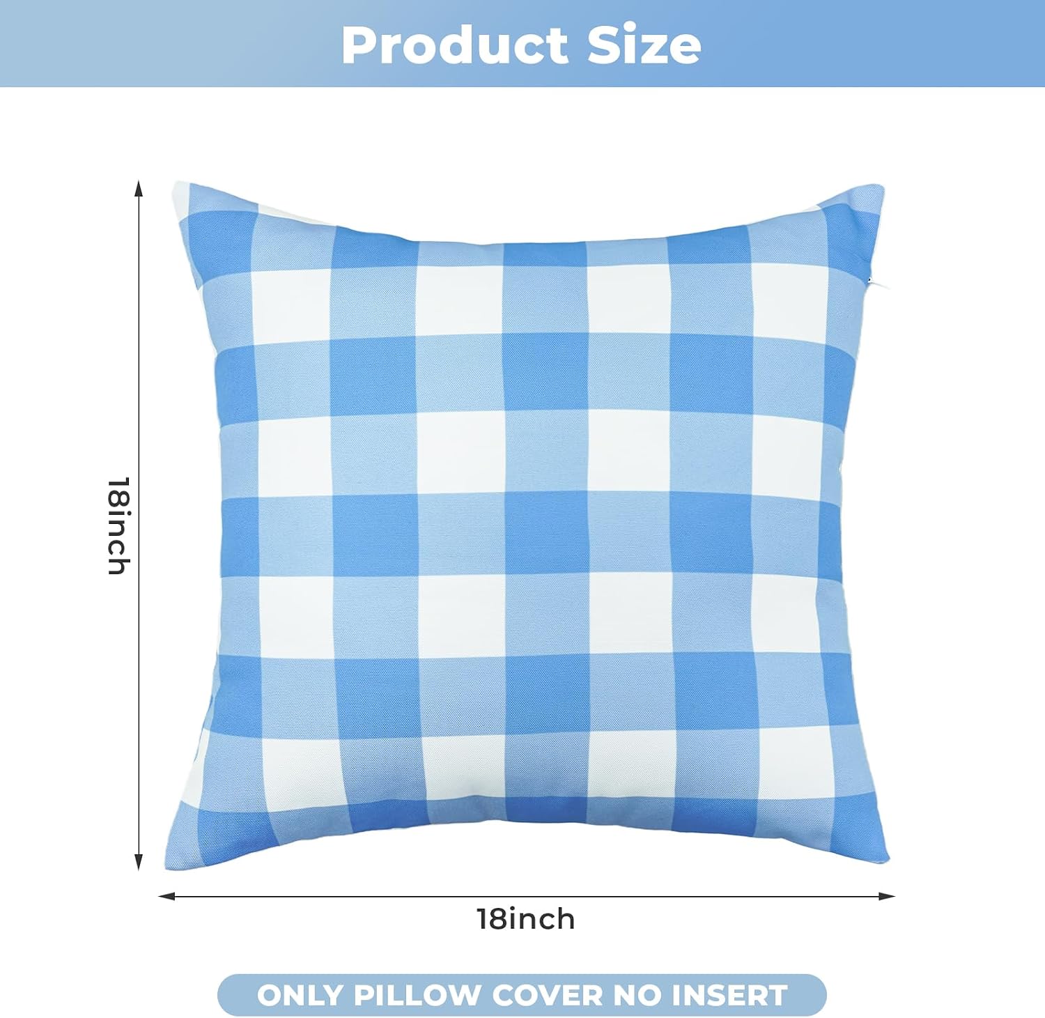 Detalle de 3E Home Blue Gingham Outdoor Cushion Covers 45 x 45cm – Set of 2
