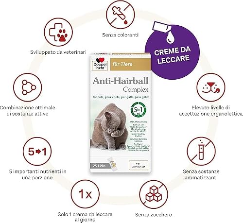 Detalle de Doppelherz Complesso Anti Hairball per gatti – 25 snack cremosi con fibre e olio di salmone