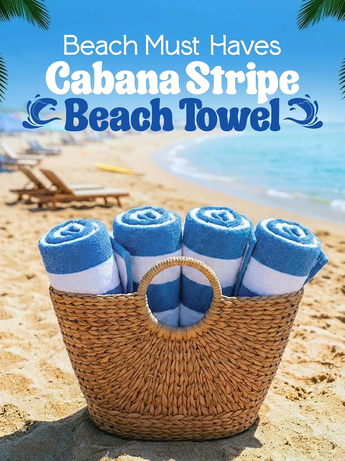 Detalle 2 de Utopia Towels: Grandi Asciugamani da Spiaggia/Piscina a righe Cabana 76x152 cm – set da 4 in cotone 100% filo ad anello, blu