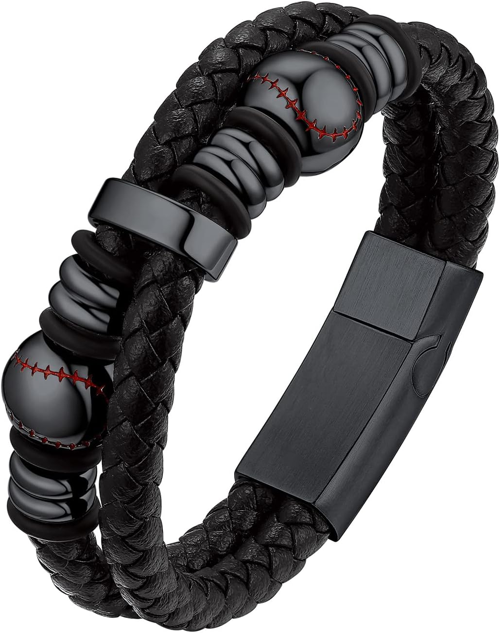 Detalle de Bestyle Lederarmband für Männer mit Edelstahl & Magnetverschluss (Gold/Silber/Schwarz) – Flechtarmband