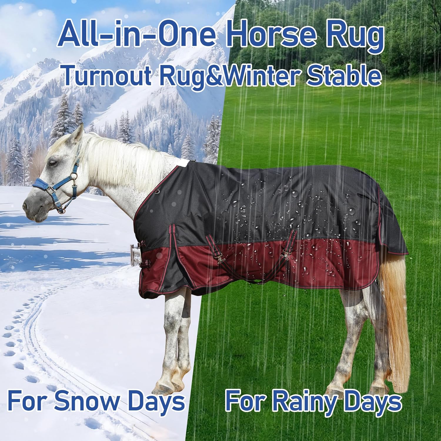 Thumbnail 6 de Leberna 1200D Winter Horse Turnout Rug with 200g Fill (6'3", Black Red) – Waterproof & Breathable