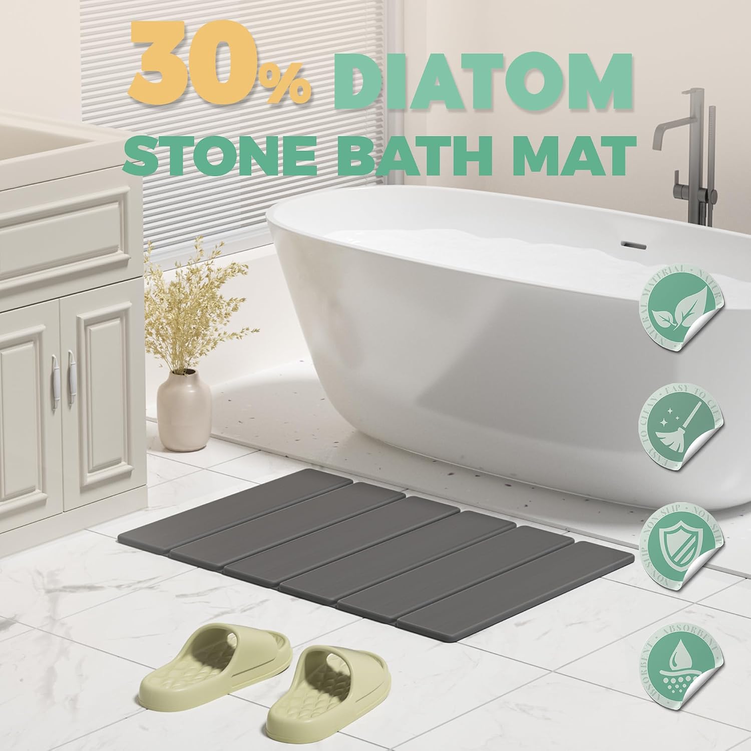 Detalle 2 de SYIPO Stone Bath Mat: Non-Slip Diatomite Floor Mat 23.6" Dark Gray