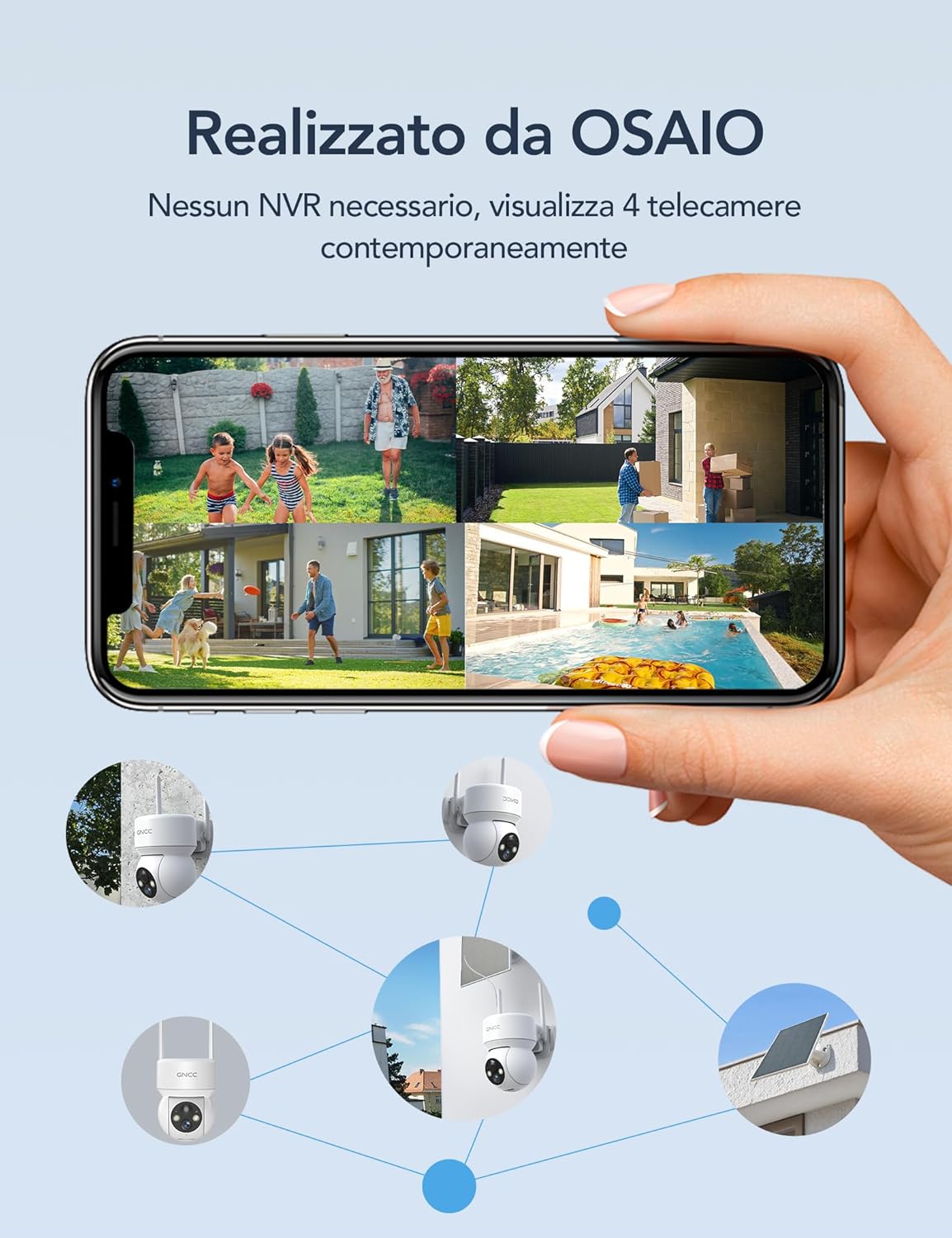 Thumbnail 5 de GNCC Telecamera WiFi esterna senza fili con pannello solare, batteria 5200 mAh, 2MP e PIR/Umano, 360° PTZ e audio bidirezionale