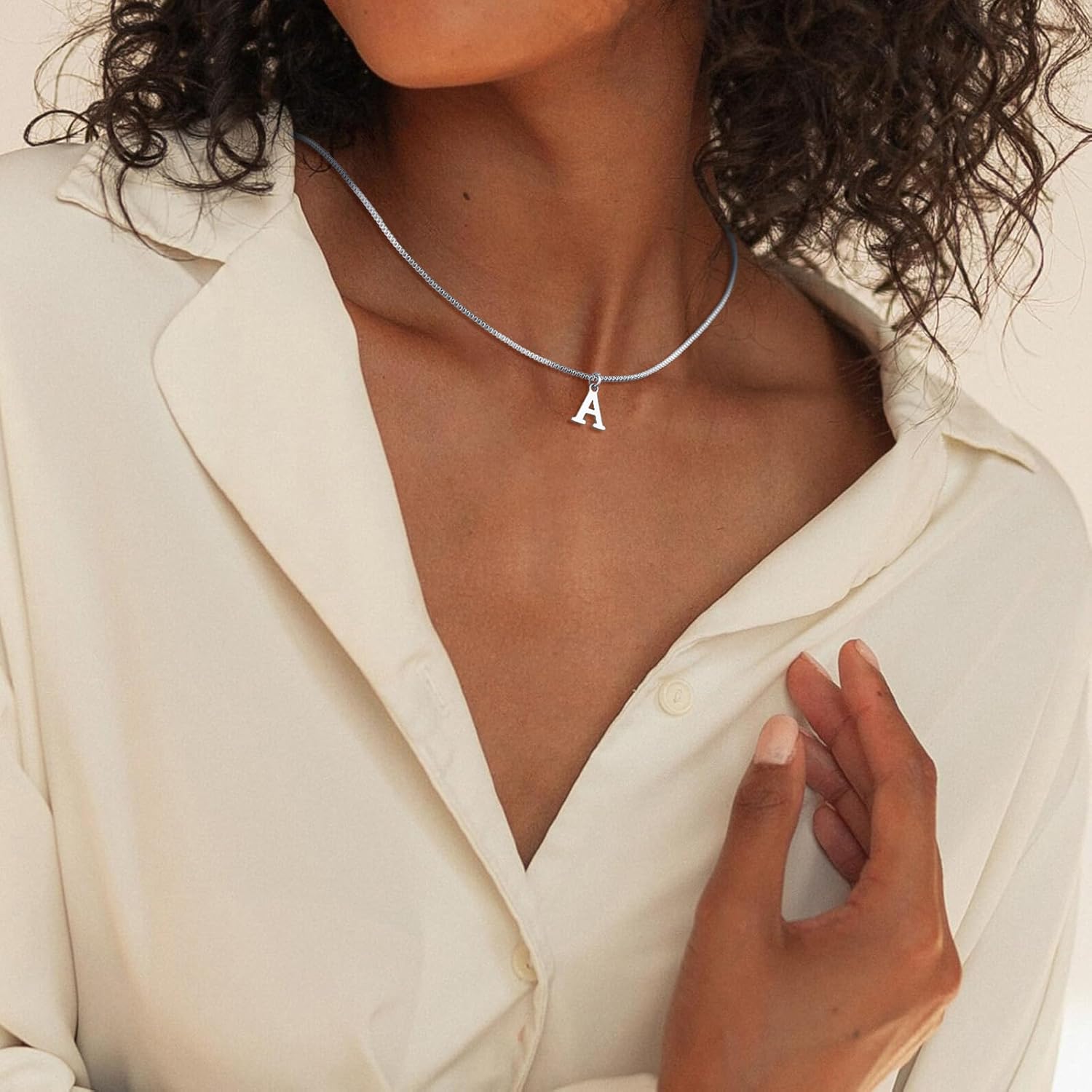 Thumbnail 3 de Esmoly collana donna iniziale in oro 14K choker con lettera A-Z, 16"+2" regolabile