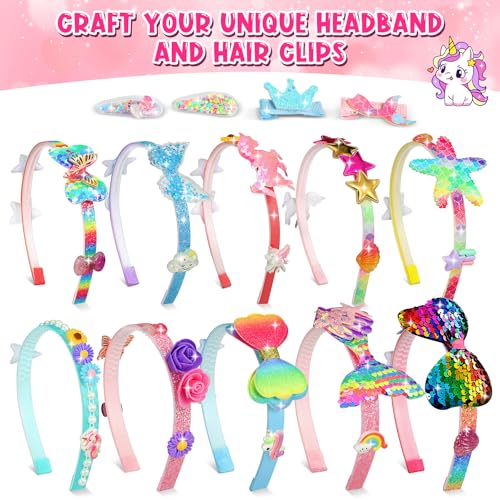 Detalle de Pourbibi Ensemble Bandeaux et Accessoires pour Filles de 3 à 10 Ans – Jeu DIY Créatif et Cadeau Spécial