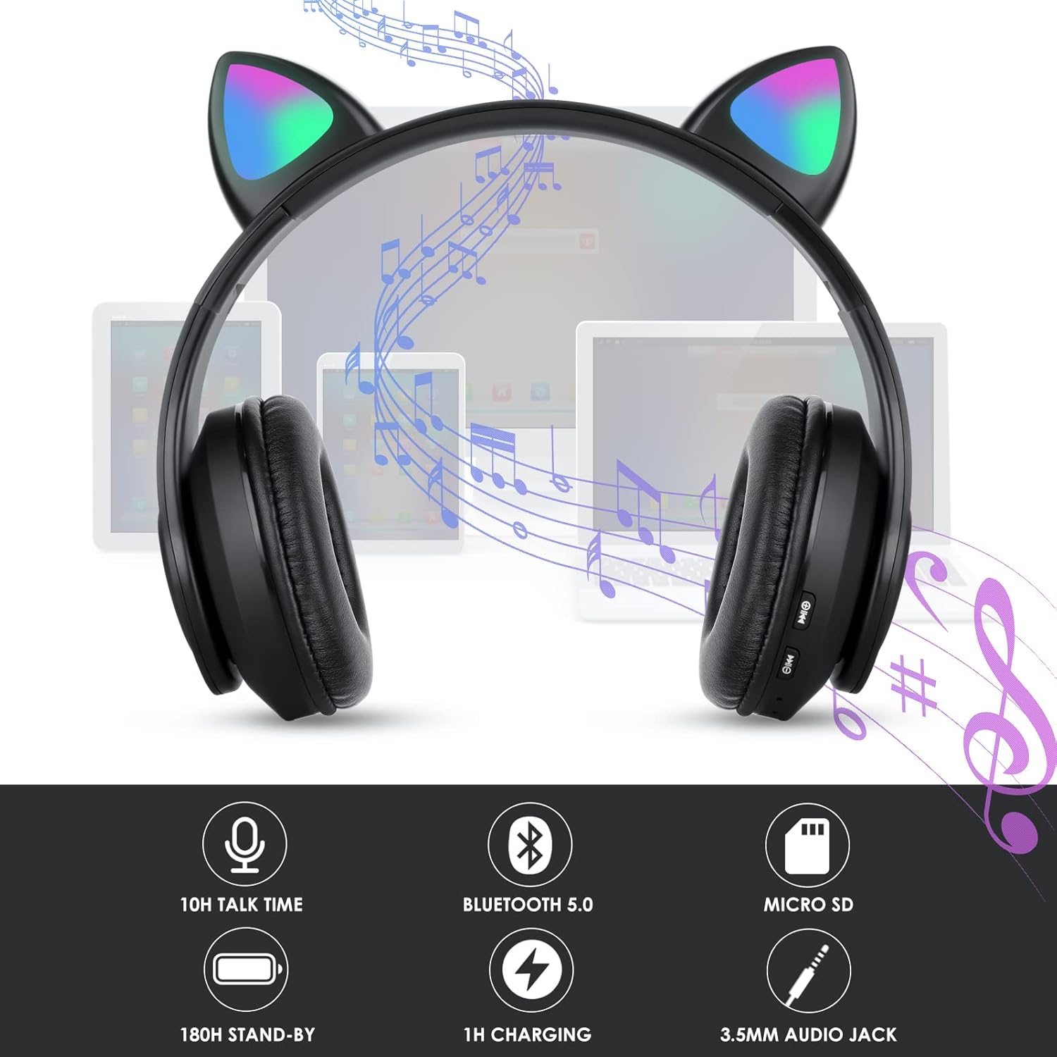 Thumbnail 3 de Sendowtek Wireless Headphones for Kids with Cat Ear Lights