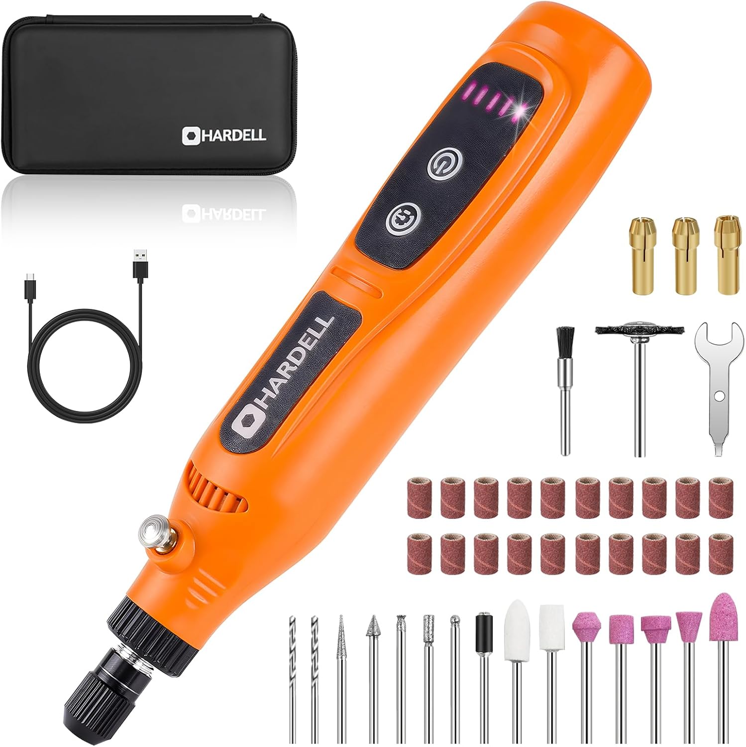Detalle de HARDELL Cordless Rotary Tool, 5-Speed 3.7V with 43 Accessories