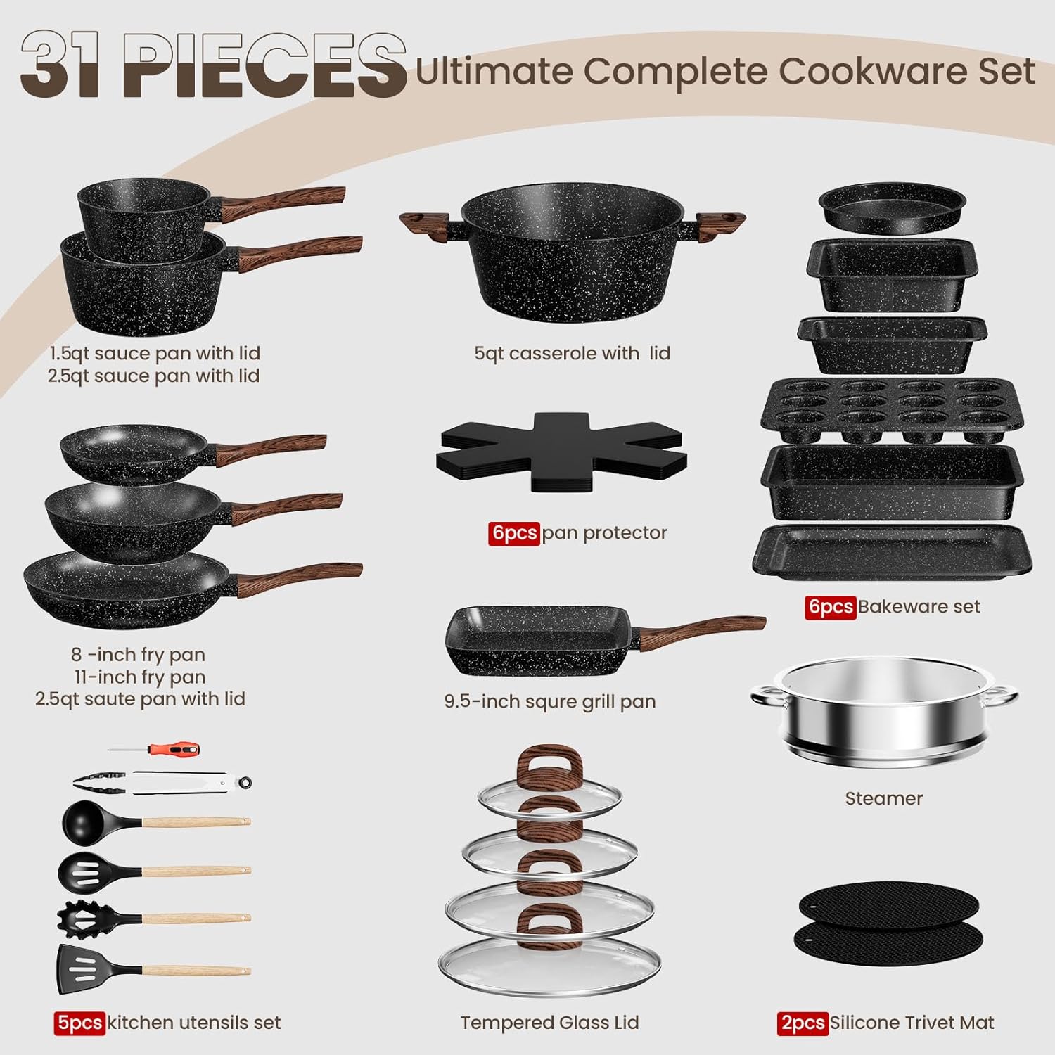 Detalle 2 de Pots and Pans Set Non Stick 31-Piece
