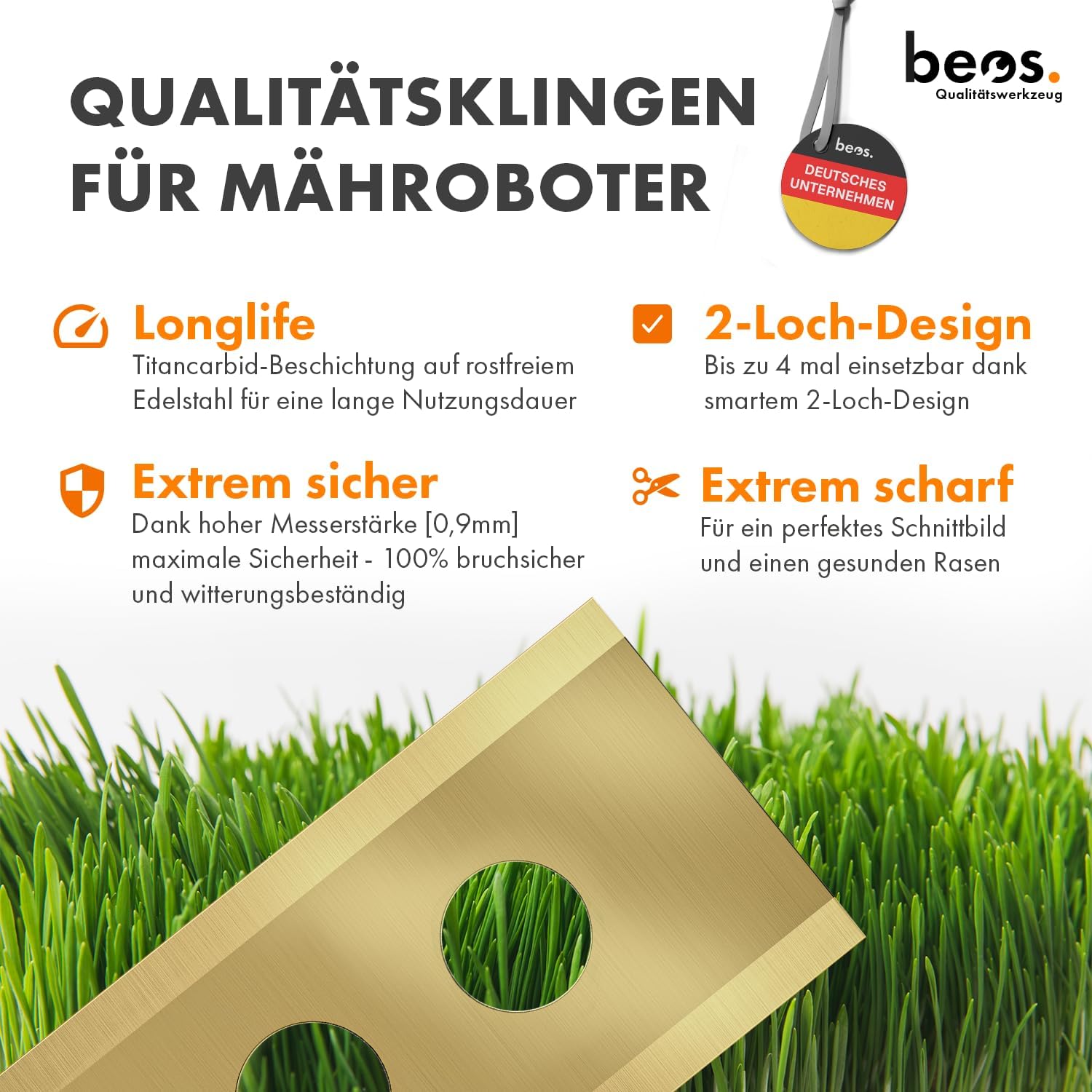 Thumbnail 1 de BEOS beos 30x Premium Titan Ersatzmesser inkl. Schrauben mit Sicherung – Ersatzklingen für Robotermäher (0,9 mm)