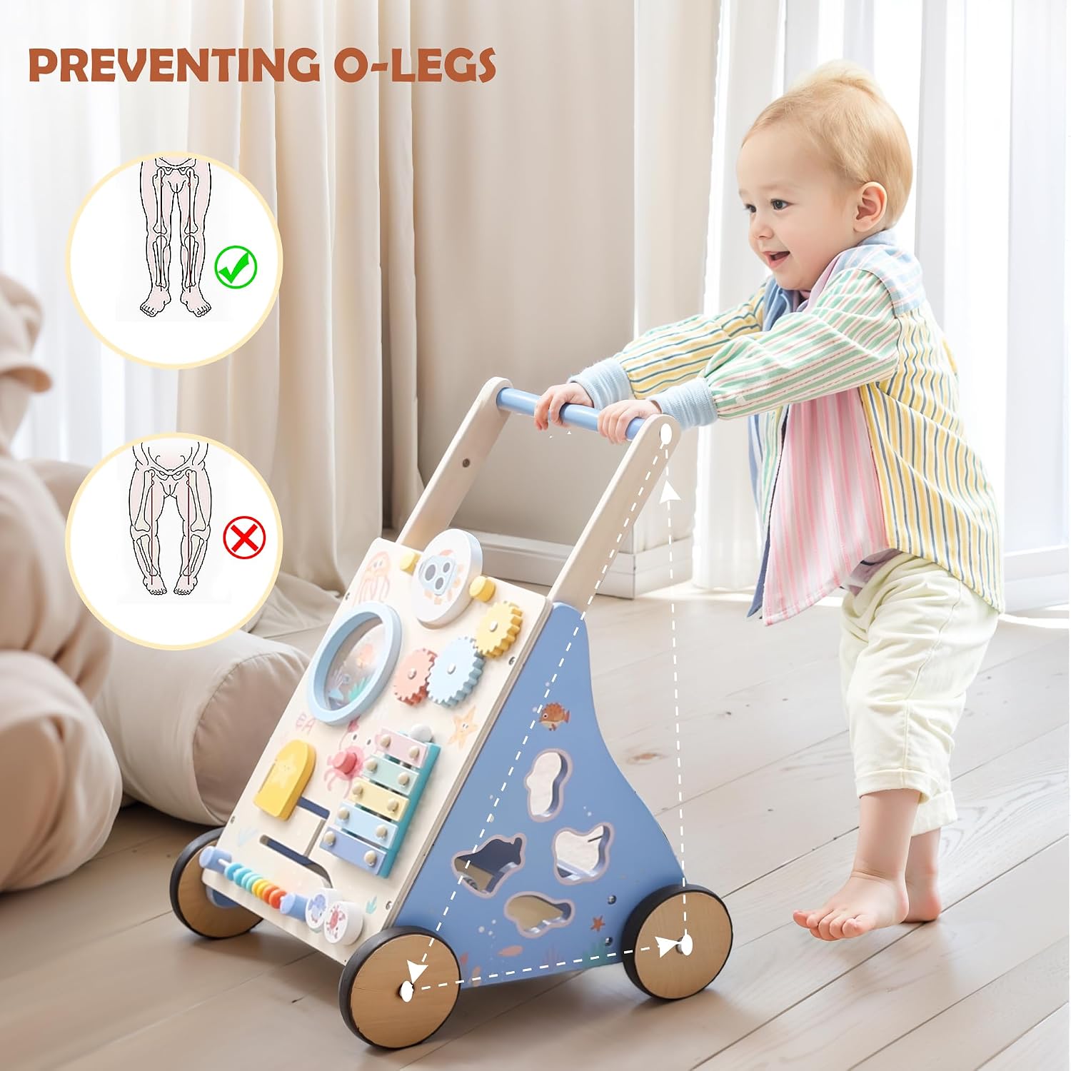 Thumbnail 5 de Lauflernwagen Holz Ocean – Montessori Lauflernhilfe mit Meeresmotiven und Aktivitätsboard