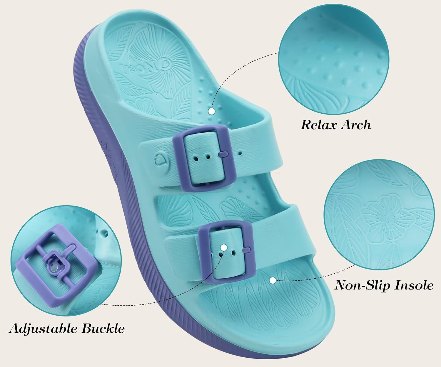 Detalle de ONCAI Sandales de récupération femmes avec boucle réglable et support de voûte orthopédique (36-42)