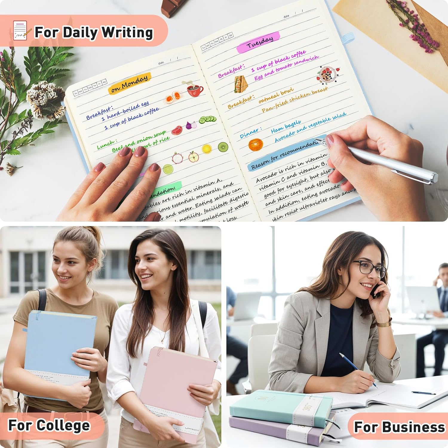 Thumbnail 6 de Umriox A5 Lined Journal Notebook (365 pages) – 100gsm thick paper, PU leather hardcover, pink