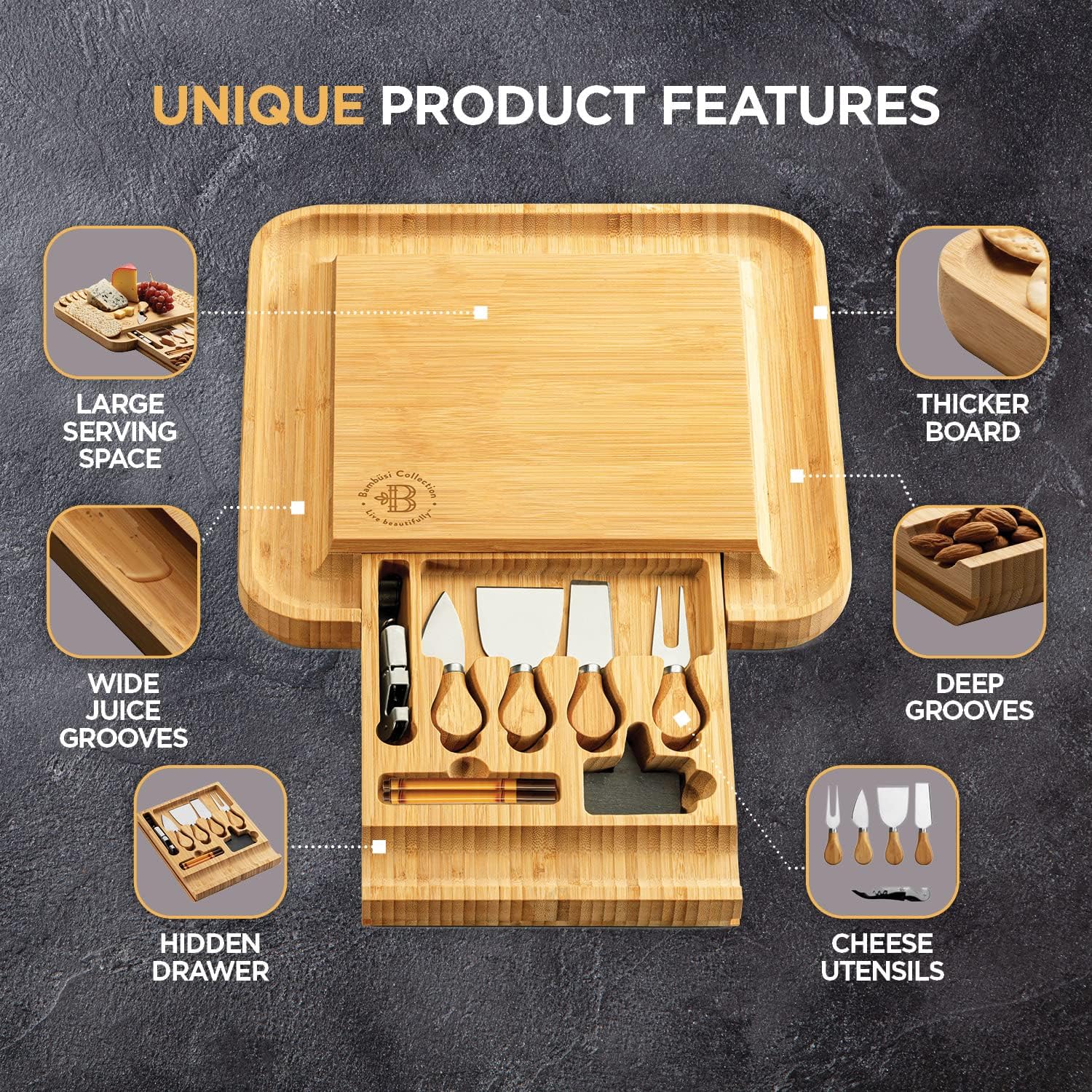 Detalle de Bamboo Charcuterie Board Gift Set 2025 🧀