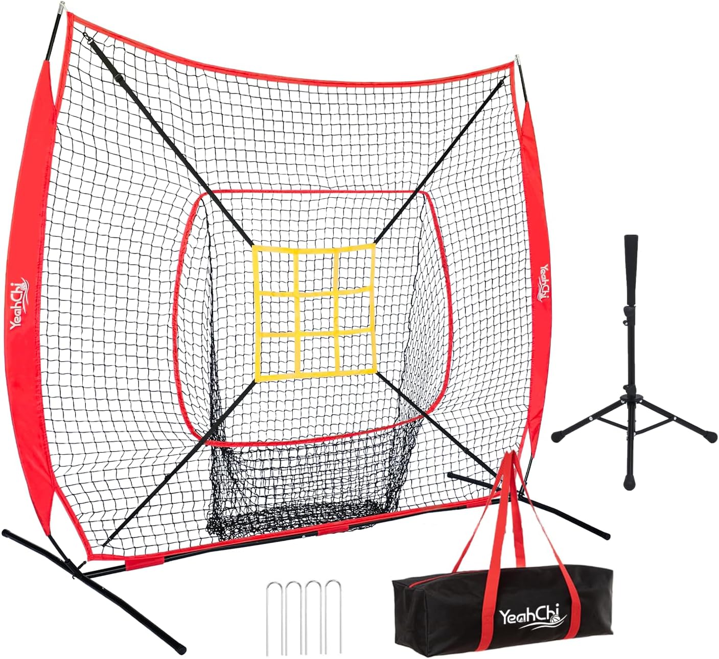 Detalle de YeahChi 7x7 Ft Baseball and Softball Training Net with Tee and Strike Zone