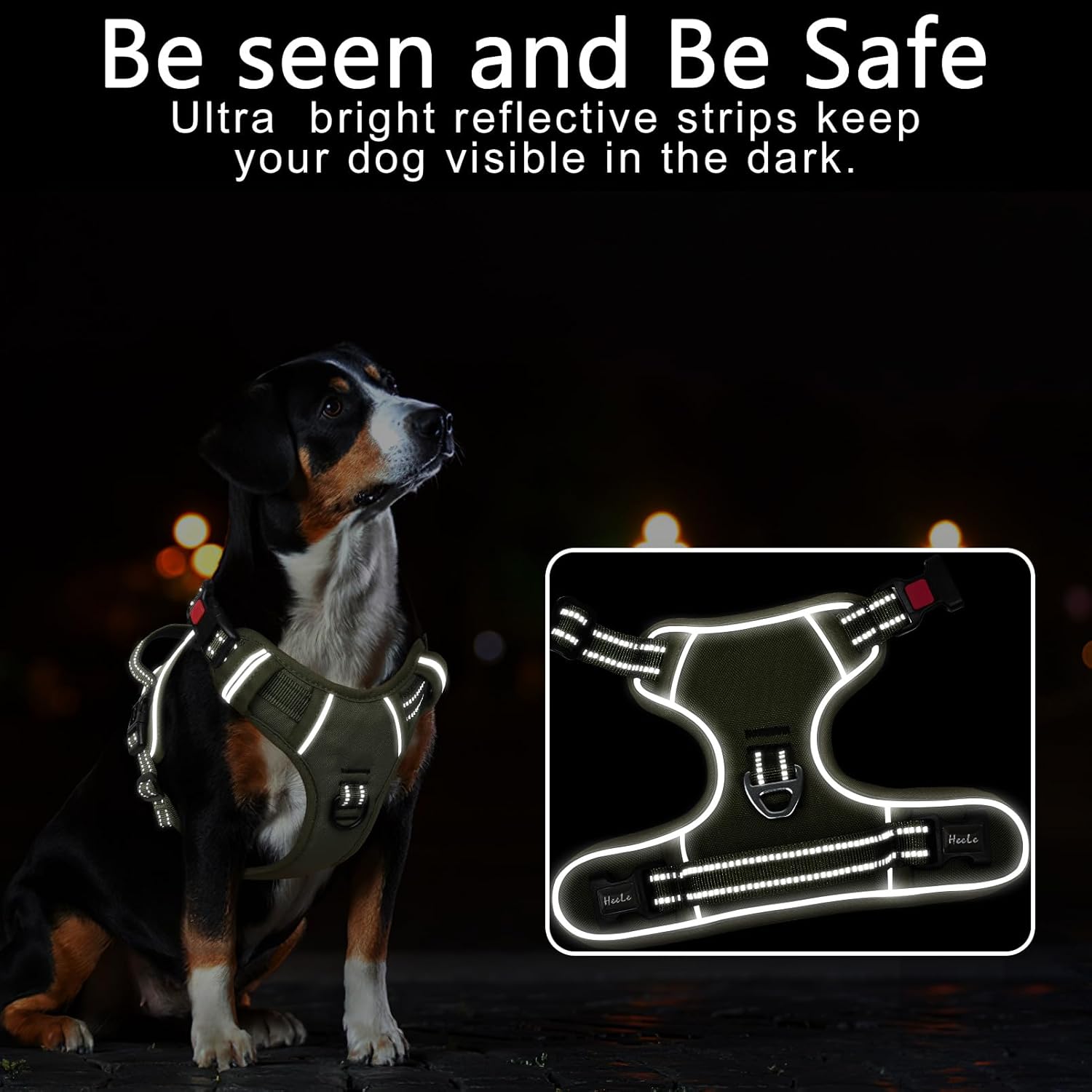 Detalle de HEELE Dog Harness No Pull Medium with Neck Release and Front/Back Leash Rings