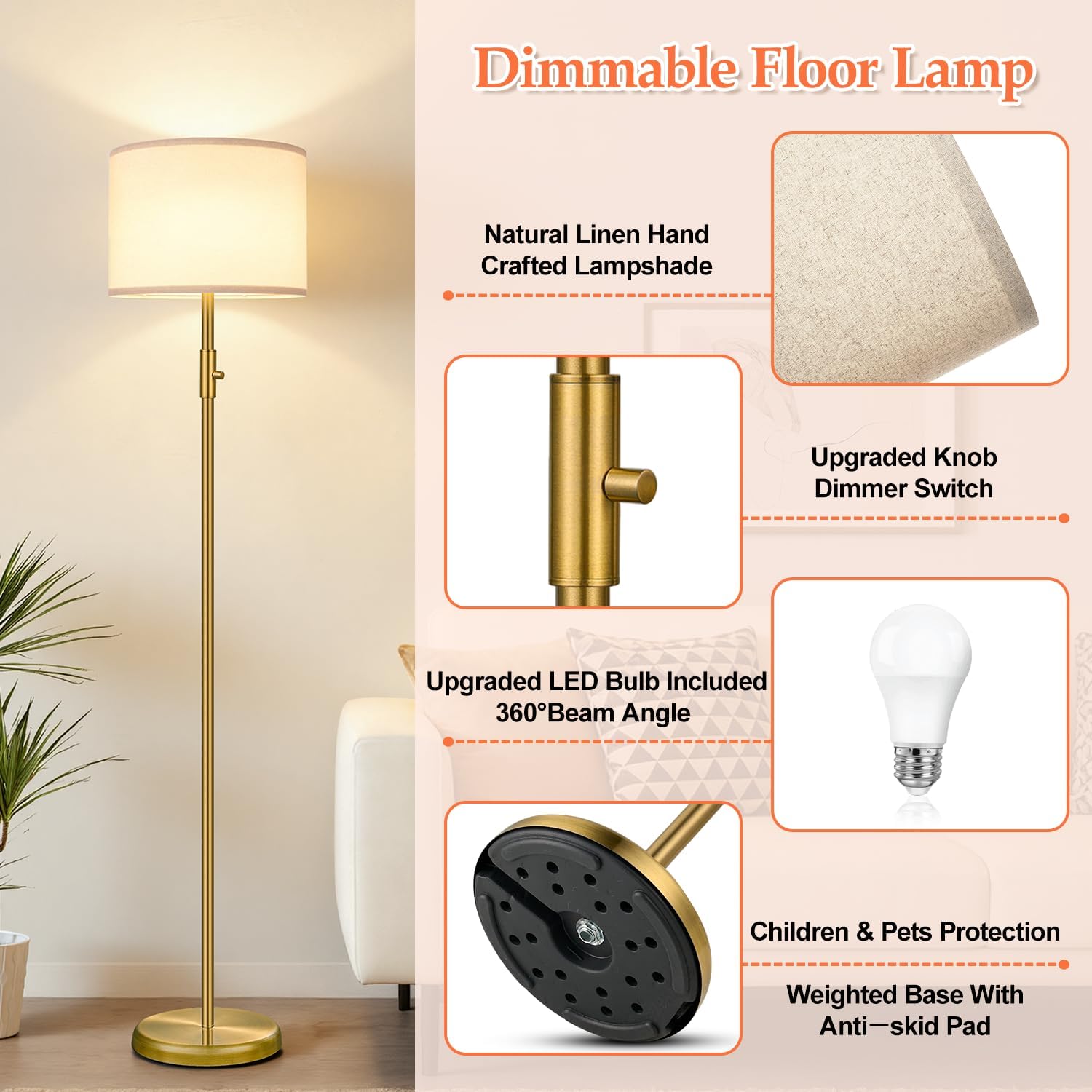 Detalle 2 de Floor Lamp with Shade, Brass