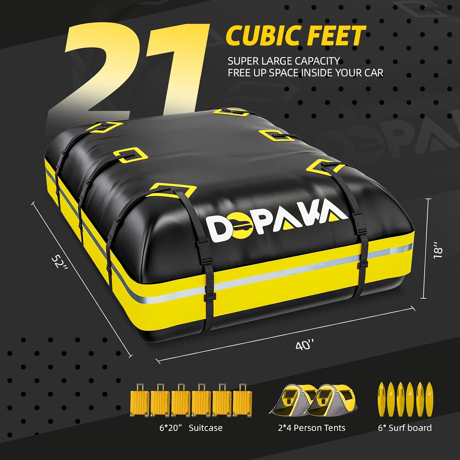 Detalle 2 de Car Rooftop Cargo Carrier Bag – 100% wasserdicht, 1000D Heavy Duty, 594 L Volumen
