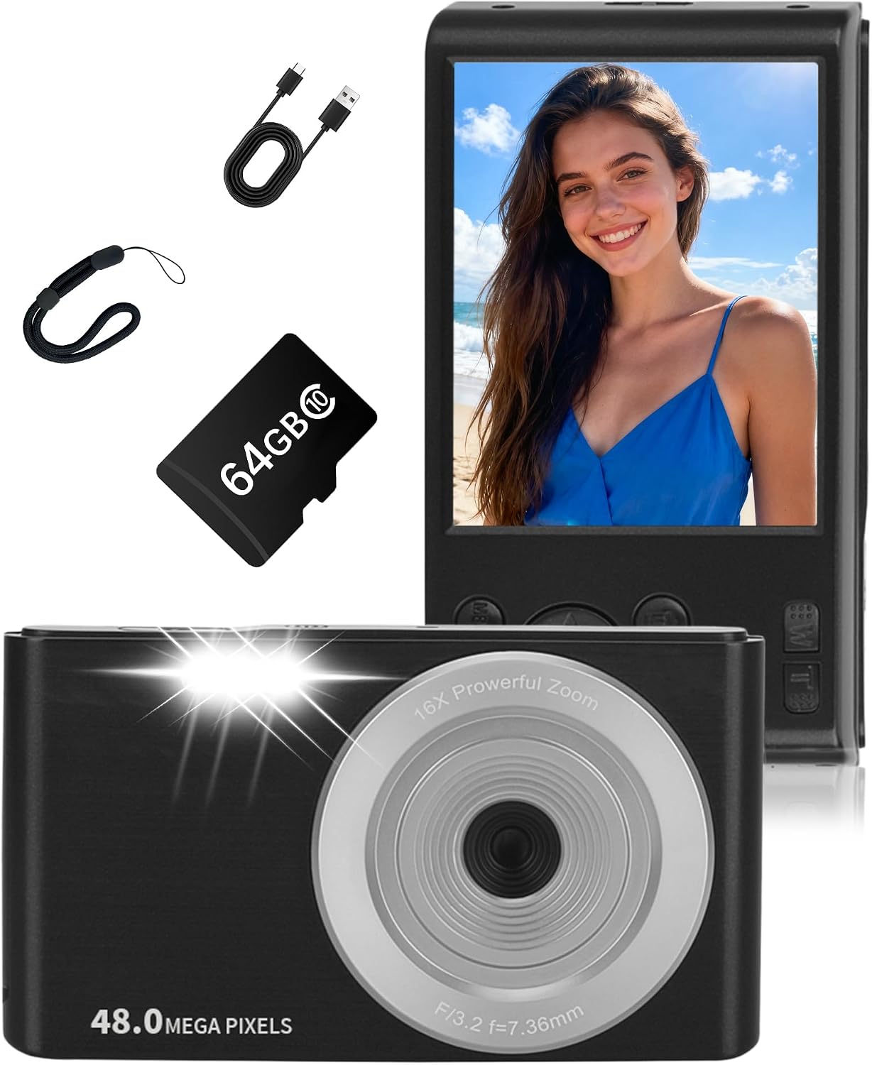 Detalle de Digitalkamera 4K 48MP Vlogging Kamera für Kinder – kompakt, vielseitig und einfach zu bedienen