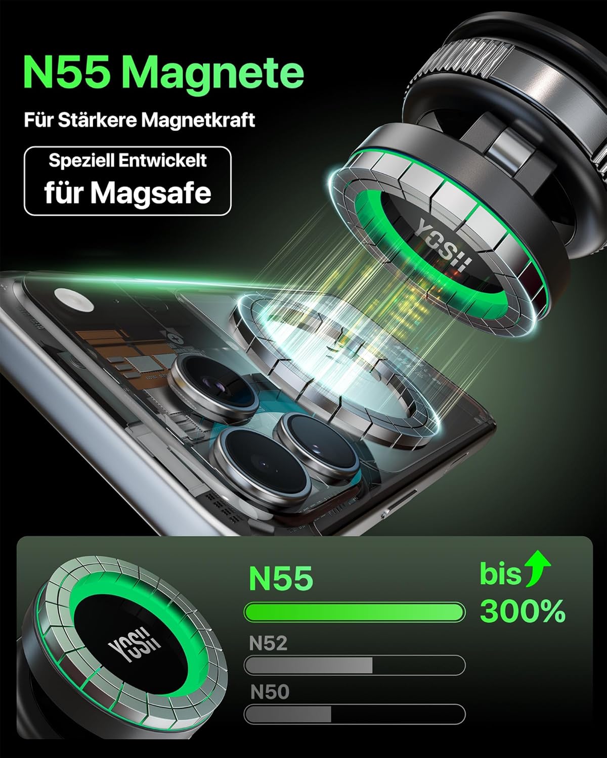 Thumbnail 4 de YOSH Magsafe Autohalterung 15W mit N55 Magneten