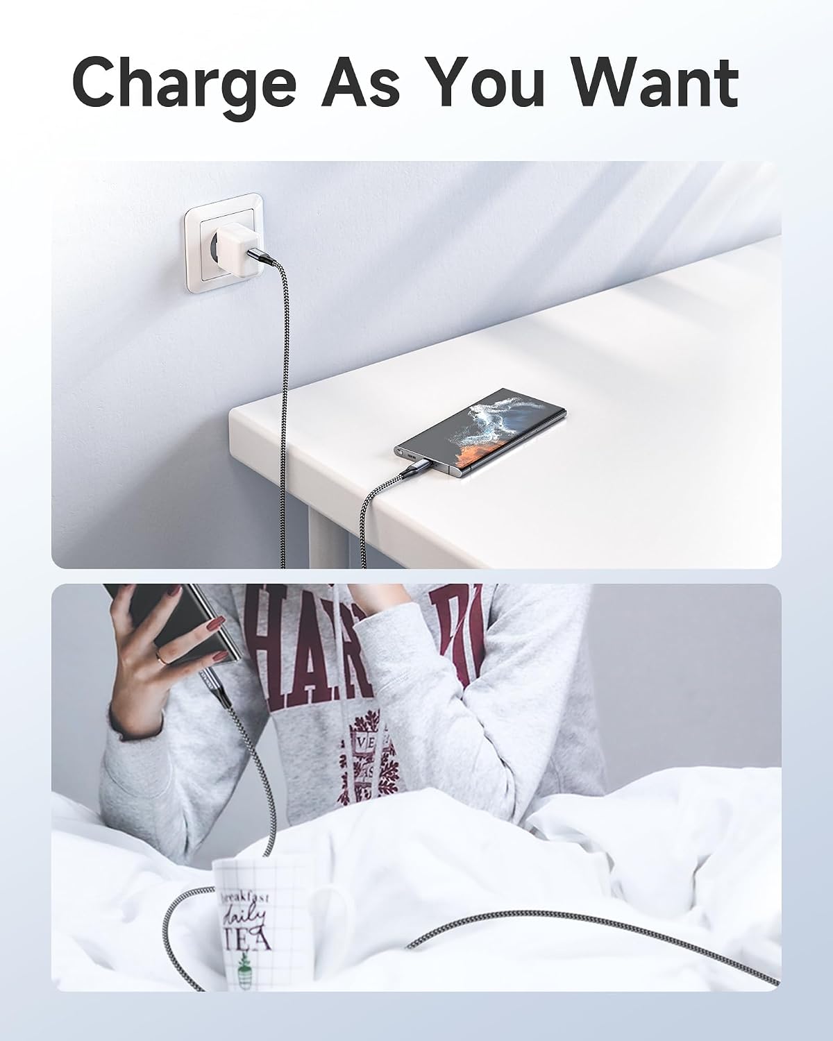 Detalle 2 de RAVIAD 100W USB C to USB C Charger Cable 2M (2-Pack) – Fast Charge 5A USB-C to USB-C Cable with E-Mark for iPhone, Samsung, MacBook and more