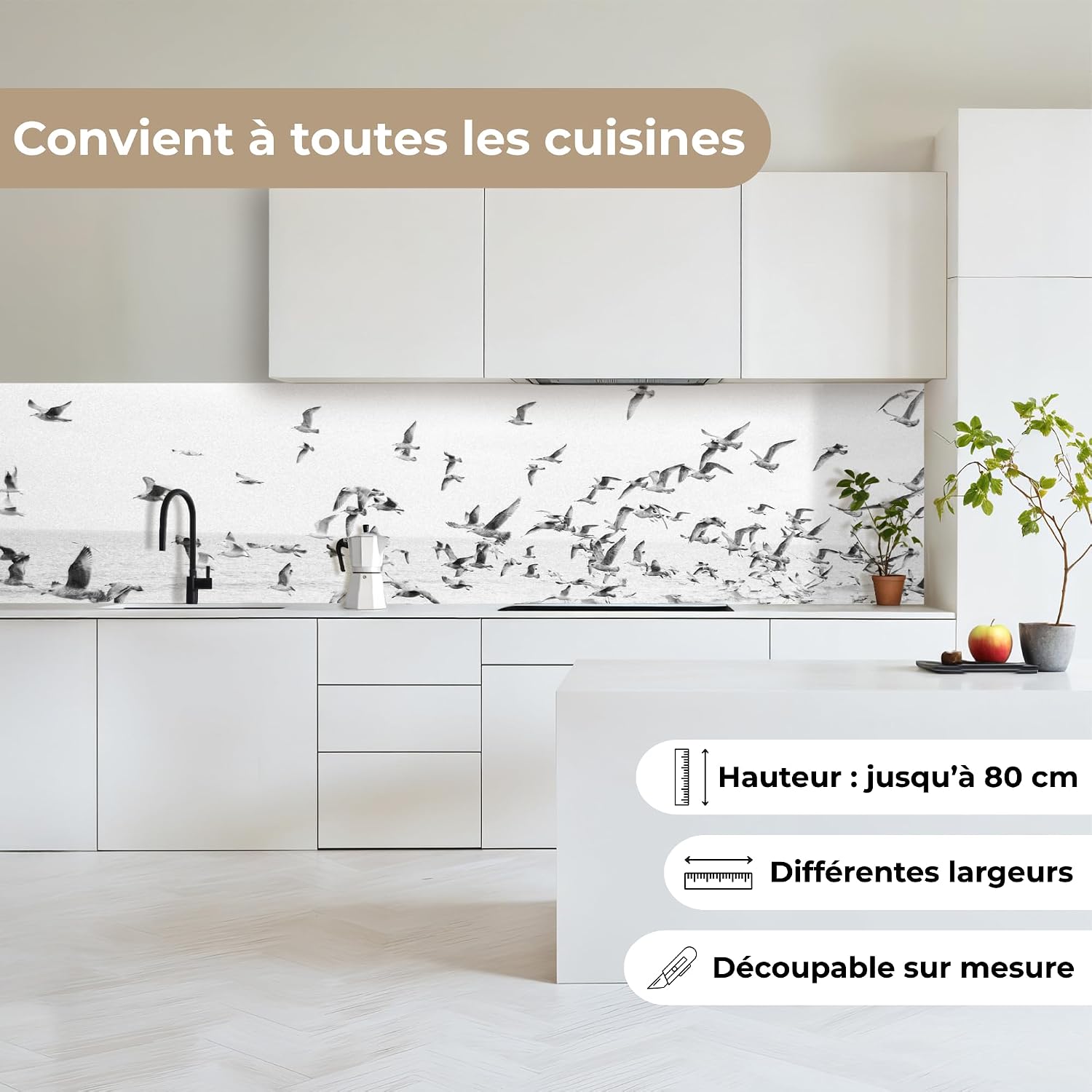 Thumbnail 3 de KitchenYeah zelfklevende kunststof spatwand 80 x 300 cm met zeevogelmotief