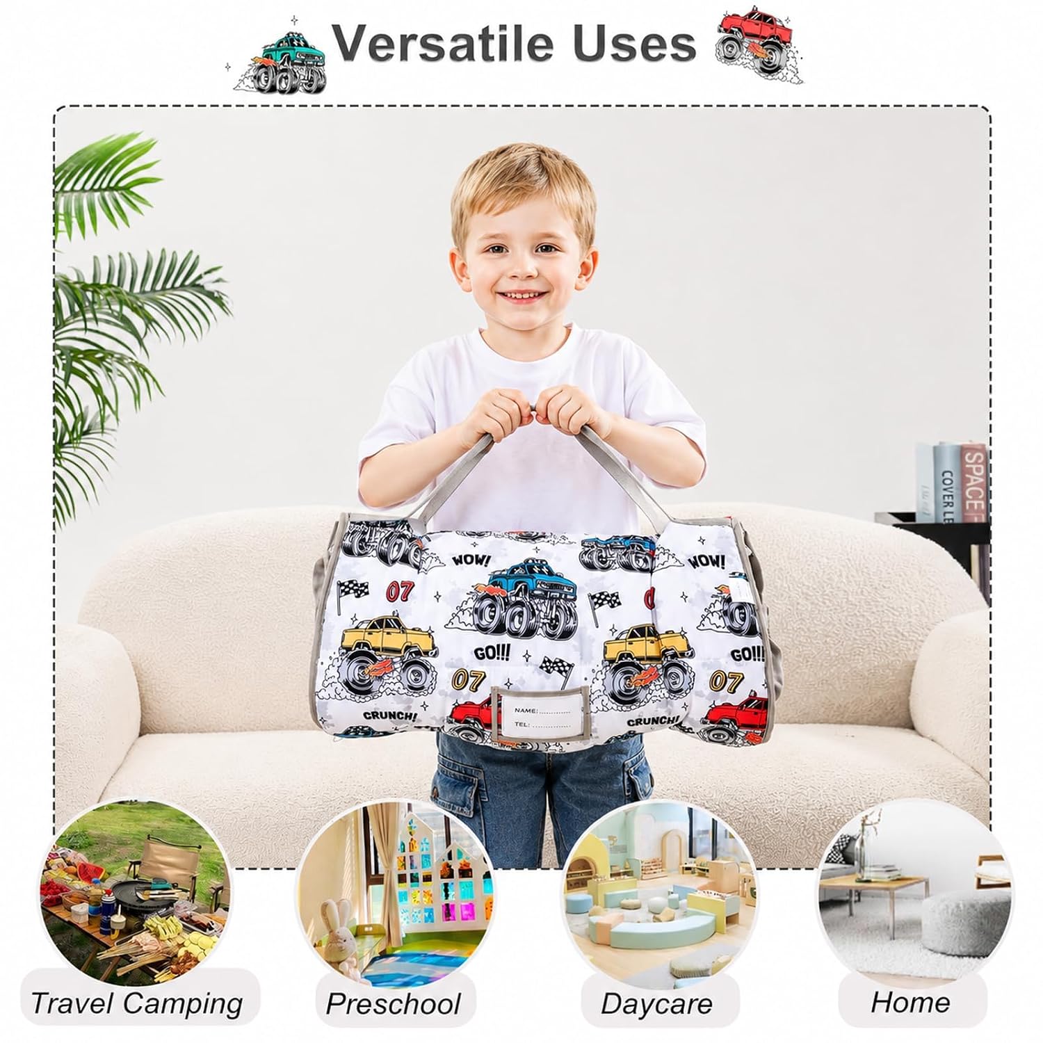 Thumbnail 6 de Viviland Monster Truck Toddler Nap Mat with Pillow and Minky Blanket