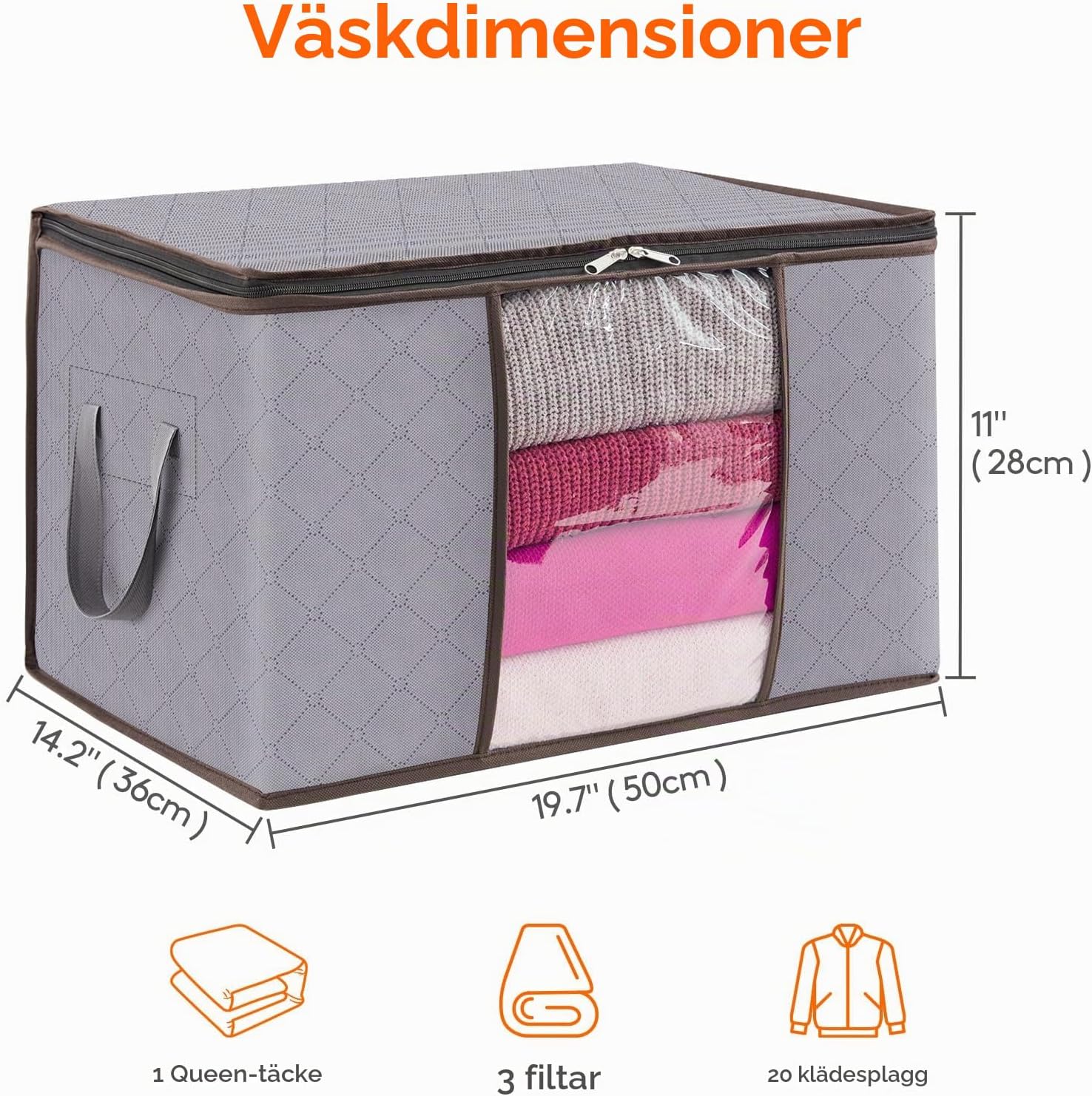 Detalle de Lifewit 23131 klädförvaringspåsar, 6-pack, 50 liter, ljusgrå