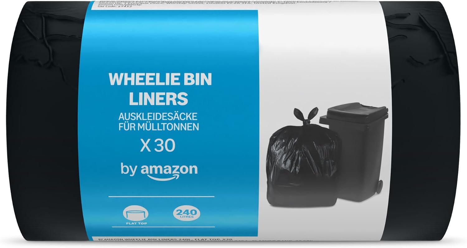 Detalle de by Amazon Müllsack für Rollcontainer (Flacher Deckel) 30 x 240 Liter – 30 Beutel pro Packung