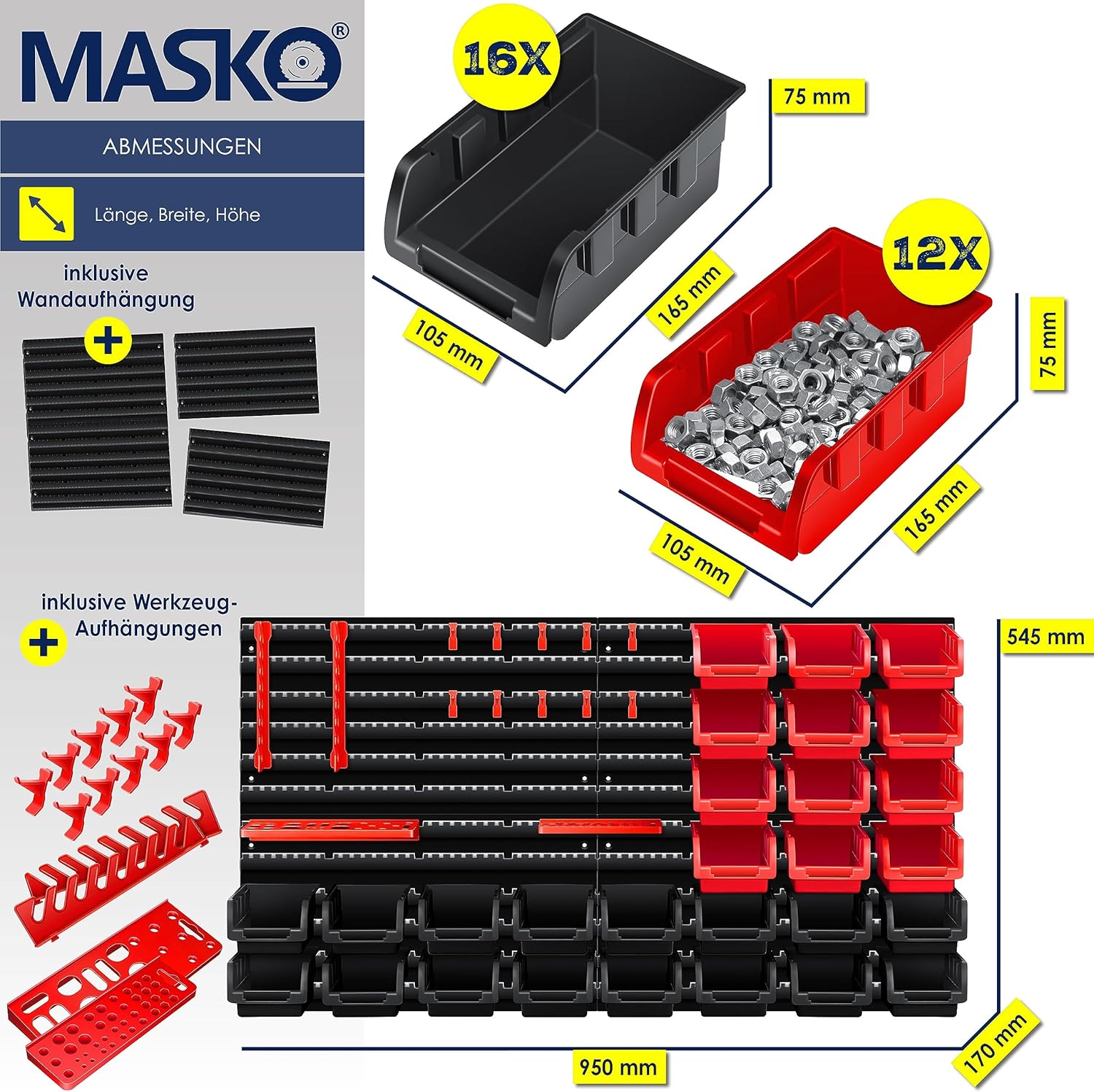 Thumbnail 1 de MASKO® Stapelboxen + Wandregal + Werkzeughalter: Flexibles Ordnungssystem für Werkstatt und Garage