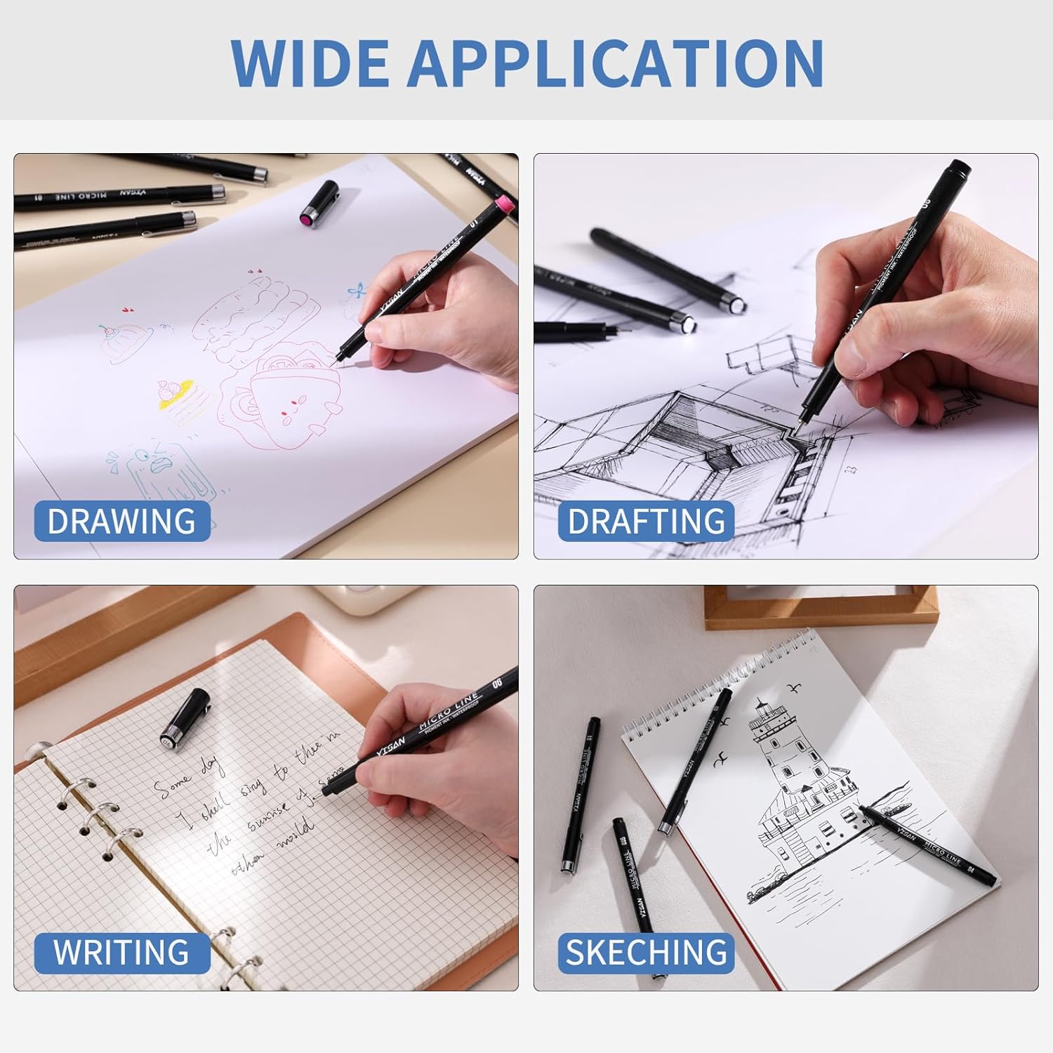 Detalle 2 de YISAN 18-teiliges Fineliner-Set (schwarz & bunt) mit 0,25-mm-Mikrospitzen für Skizzen, Manga & technisches Zeichnen