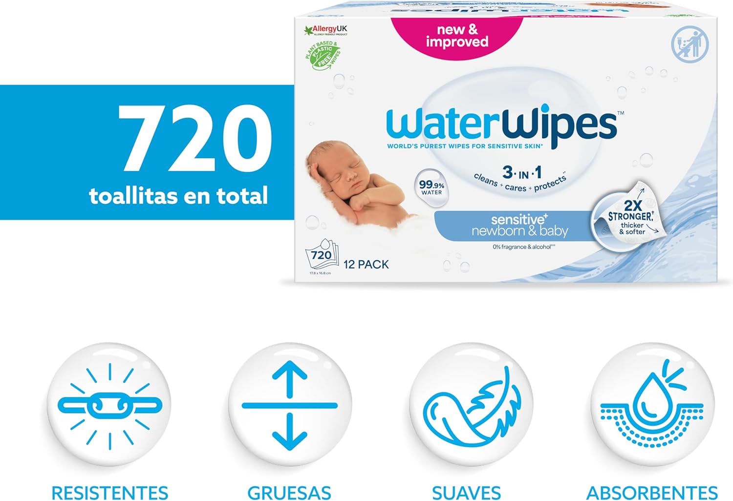 Detalle 2 de WaterWipes Sensitive+ Toallitas Recién Nacidos