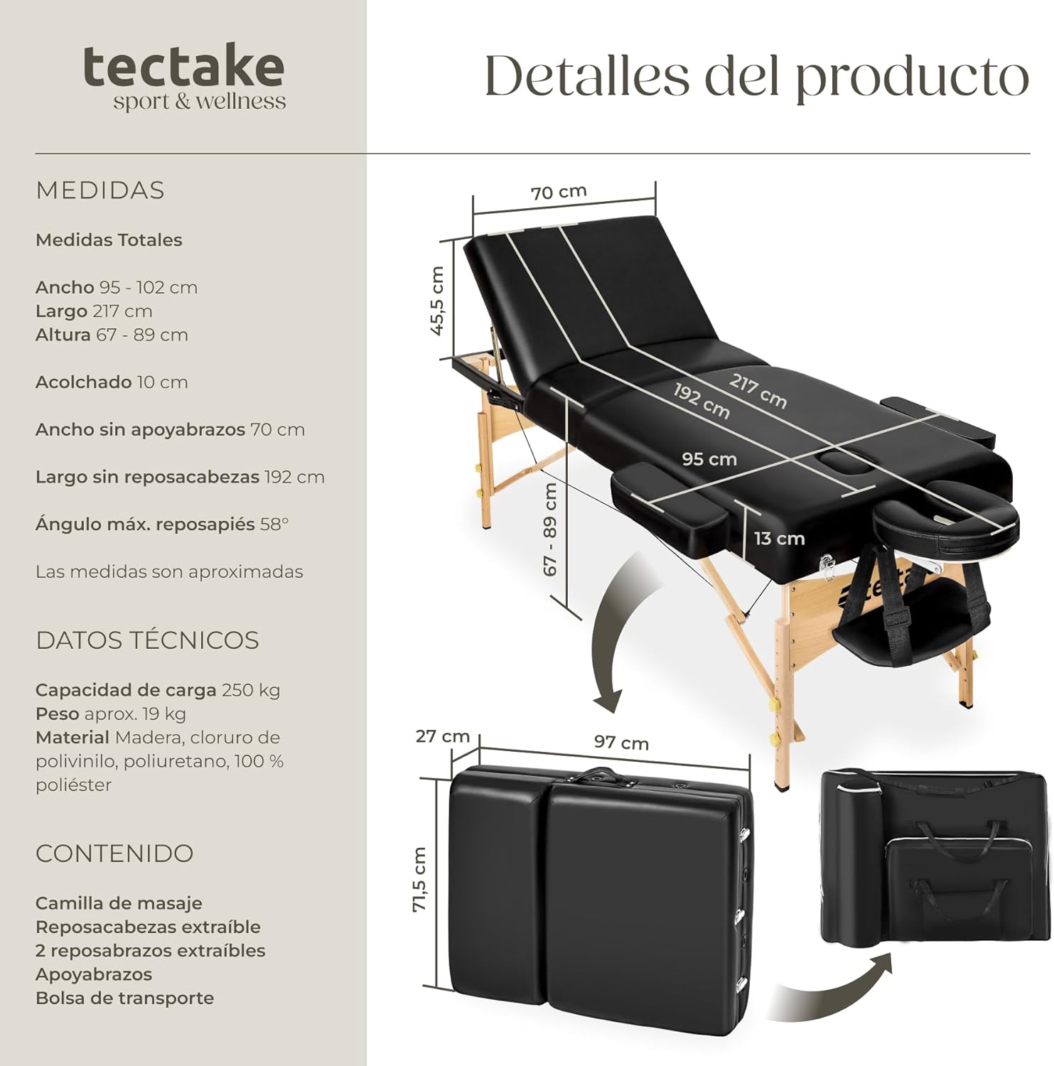Thumbnail 5 de tectake Camilla Masaje Plegable 218x102