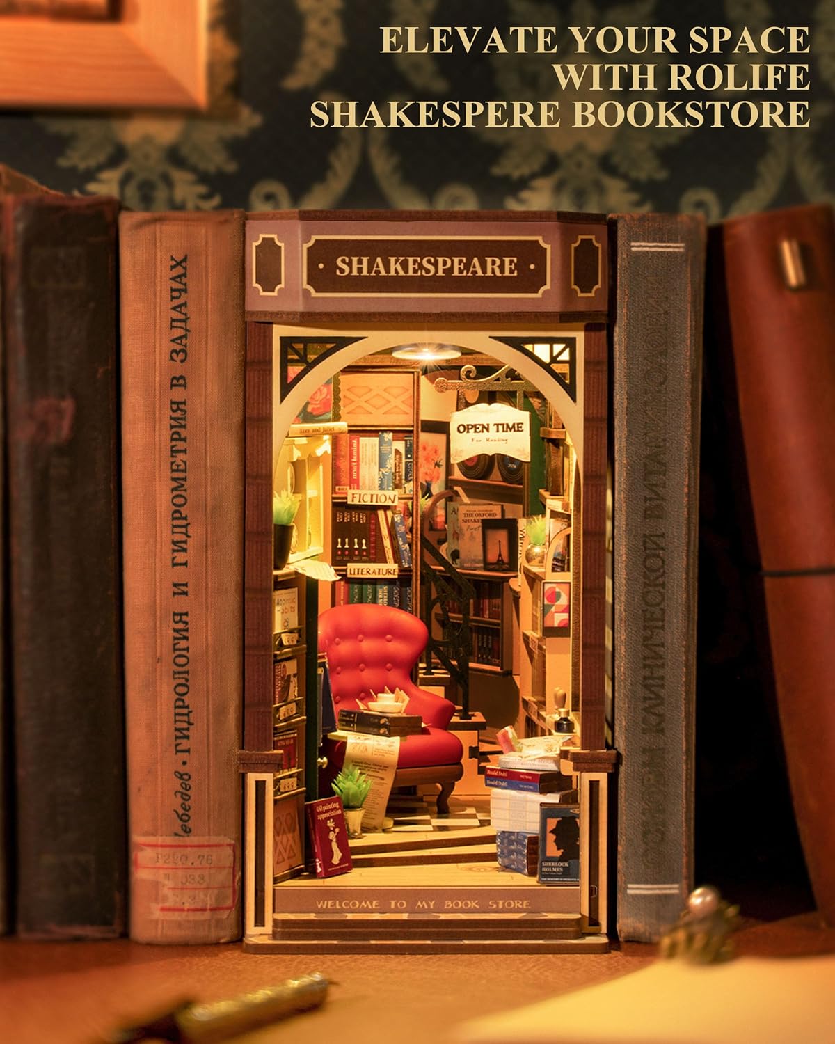 Thumbnail 6 de Rolife Book Nook Kits for Adults (TGB07) – Shakespeare Bookstore DIY miniature with LED light