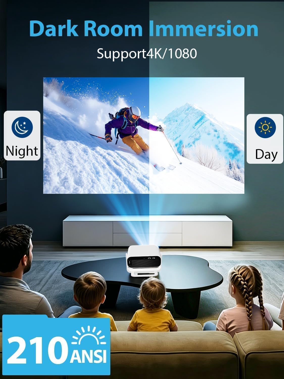 Detalle de Wielio 2026 Smart Projector: Android 14, 210 ANSI, WiFi 6 & Bluetooth 5.0 with 1000+ Apps