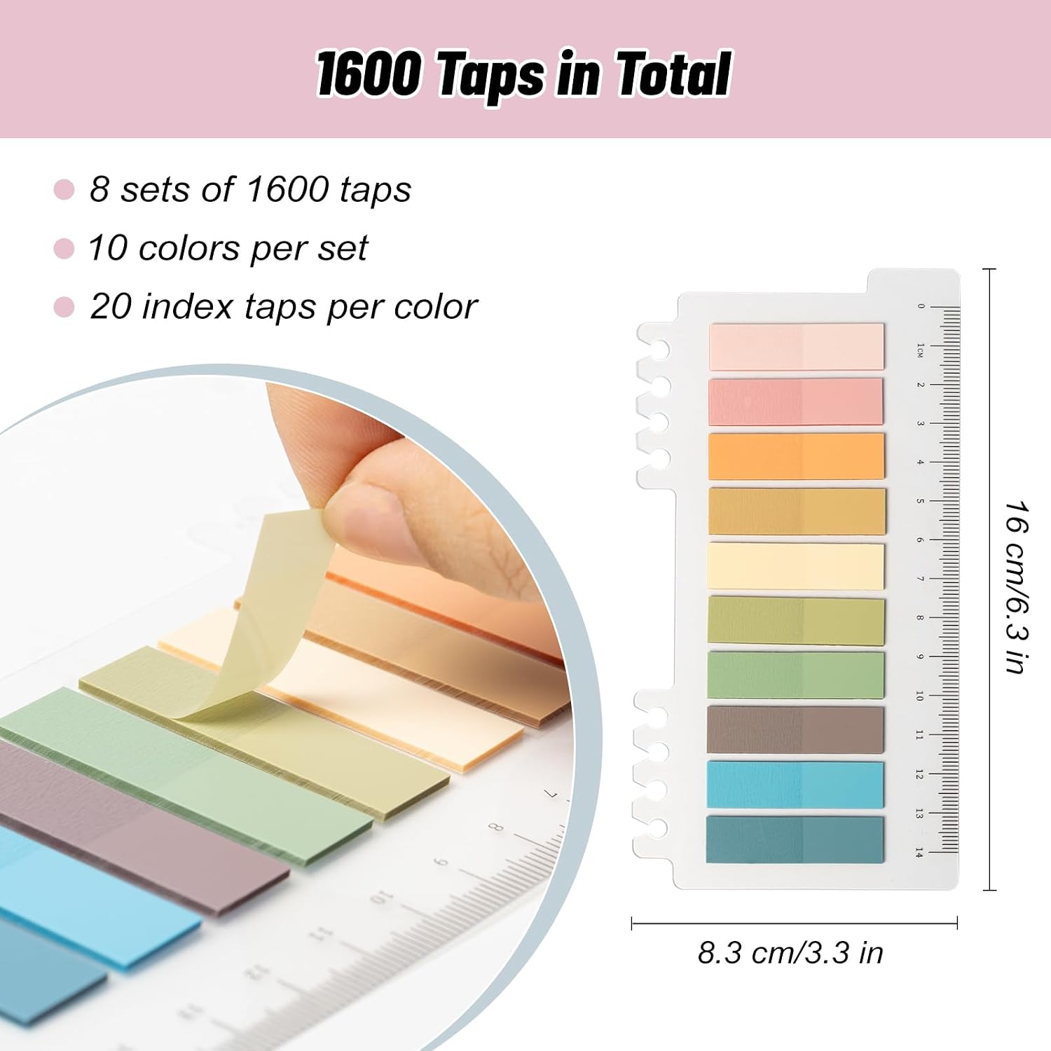 Detalle 2 de SUNACME Sticky Tabs, 1,600 Writable Transparent PET Index Tabs with Ruler