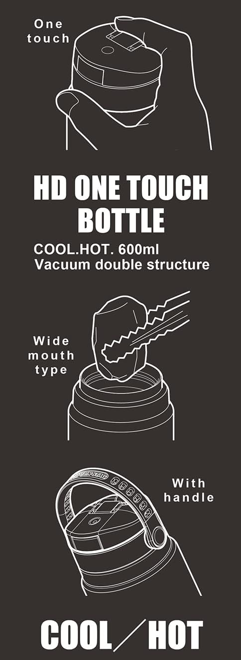 Detalle de キャプテンスタッグ UE-3545 直飲みステンレスボトル 600ml 真空断熱・ワンタッチ式 ブラック