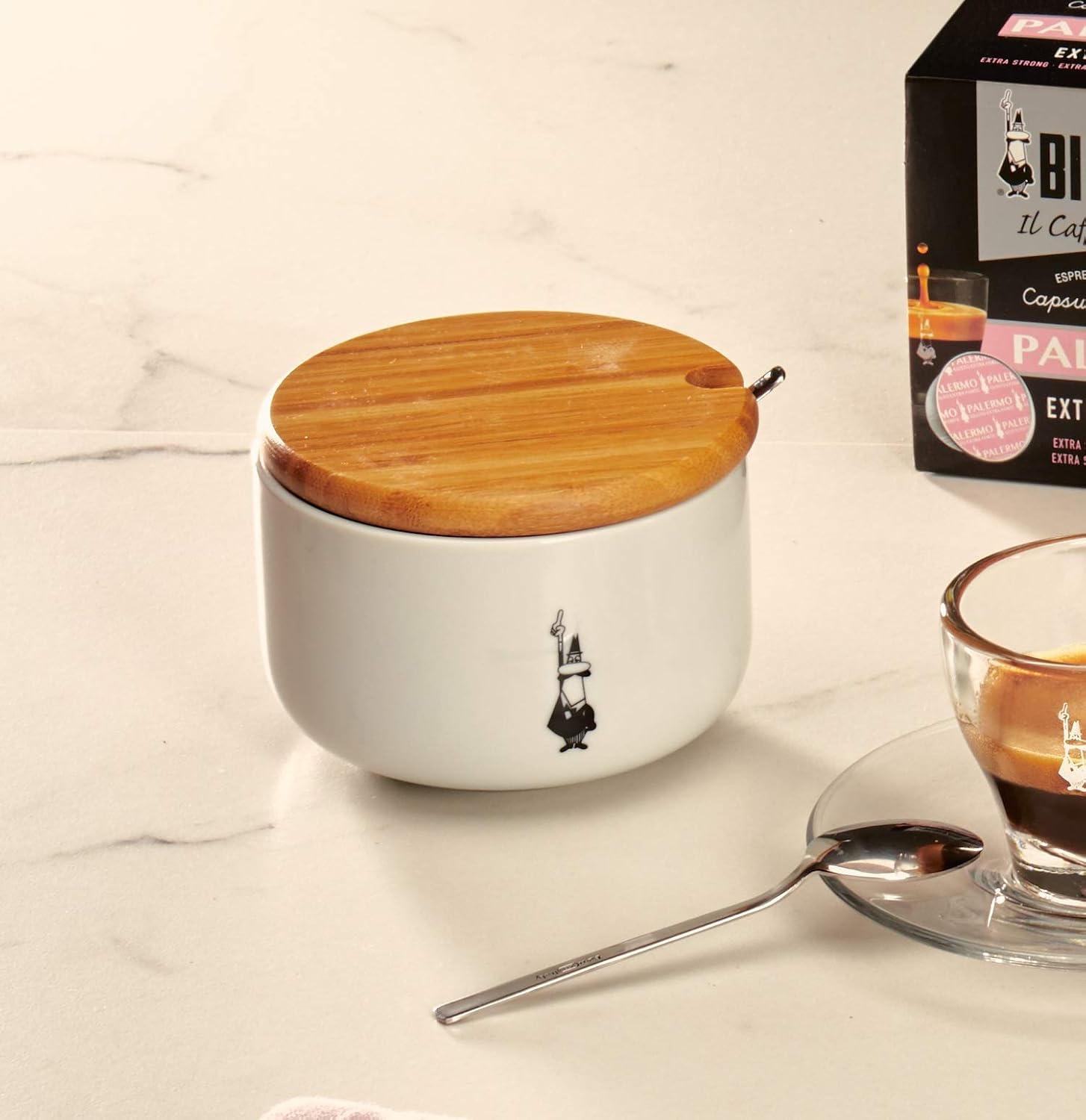 Detalle 1 de Bialetti Zuccheriera Porcelana con Coperchio Bamboo 🍚