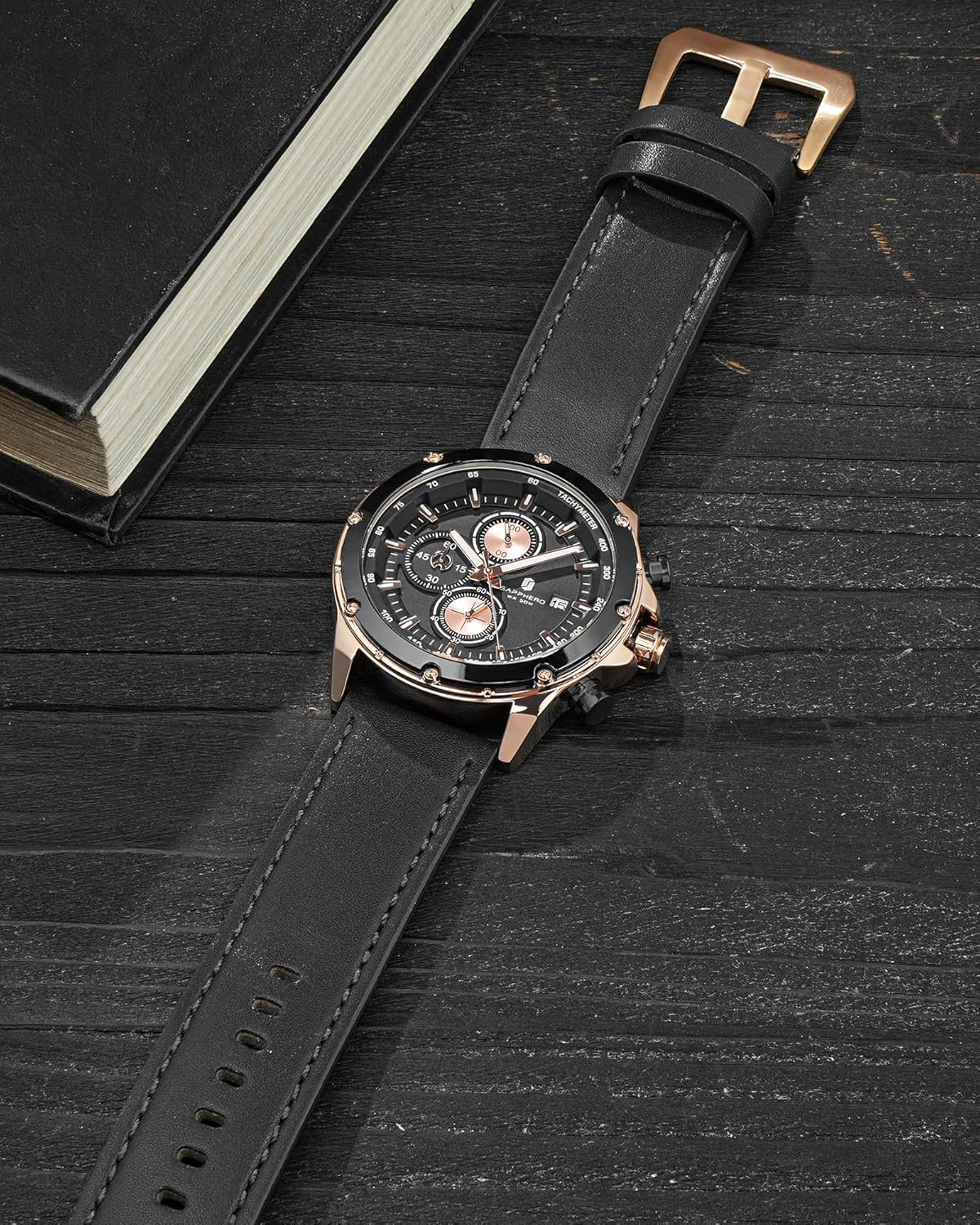 Detalle de BENYAR BY Herrenuhr – Chronograph, Lederarmband, Wasserdicht 30 m, QUARZ, 46 mm