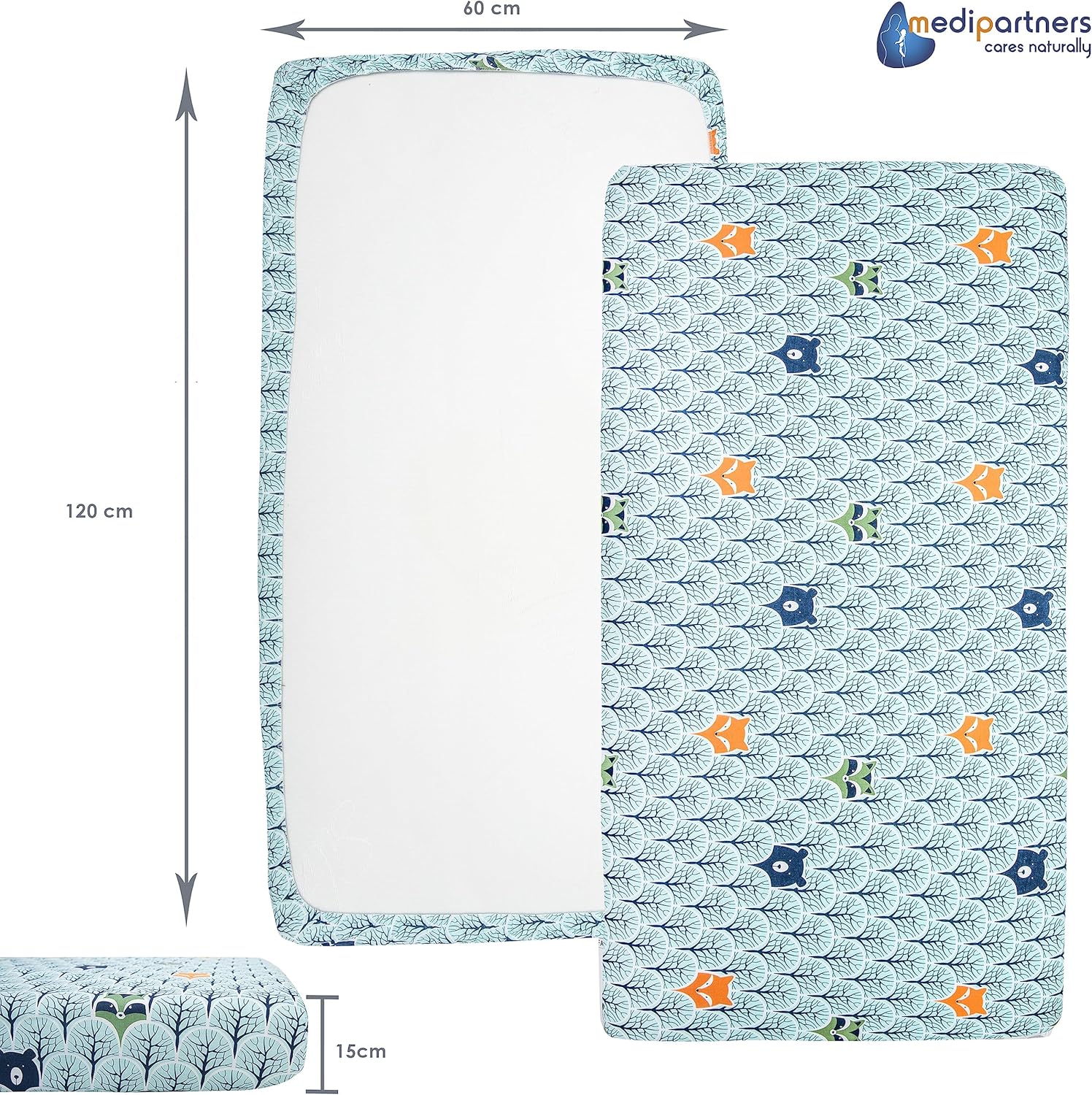 Thumbnail 2 de Medi Partners Drap housse 60x120 bébé en 100% coton (Forêt avec Menthe)