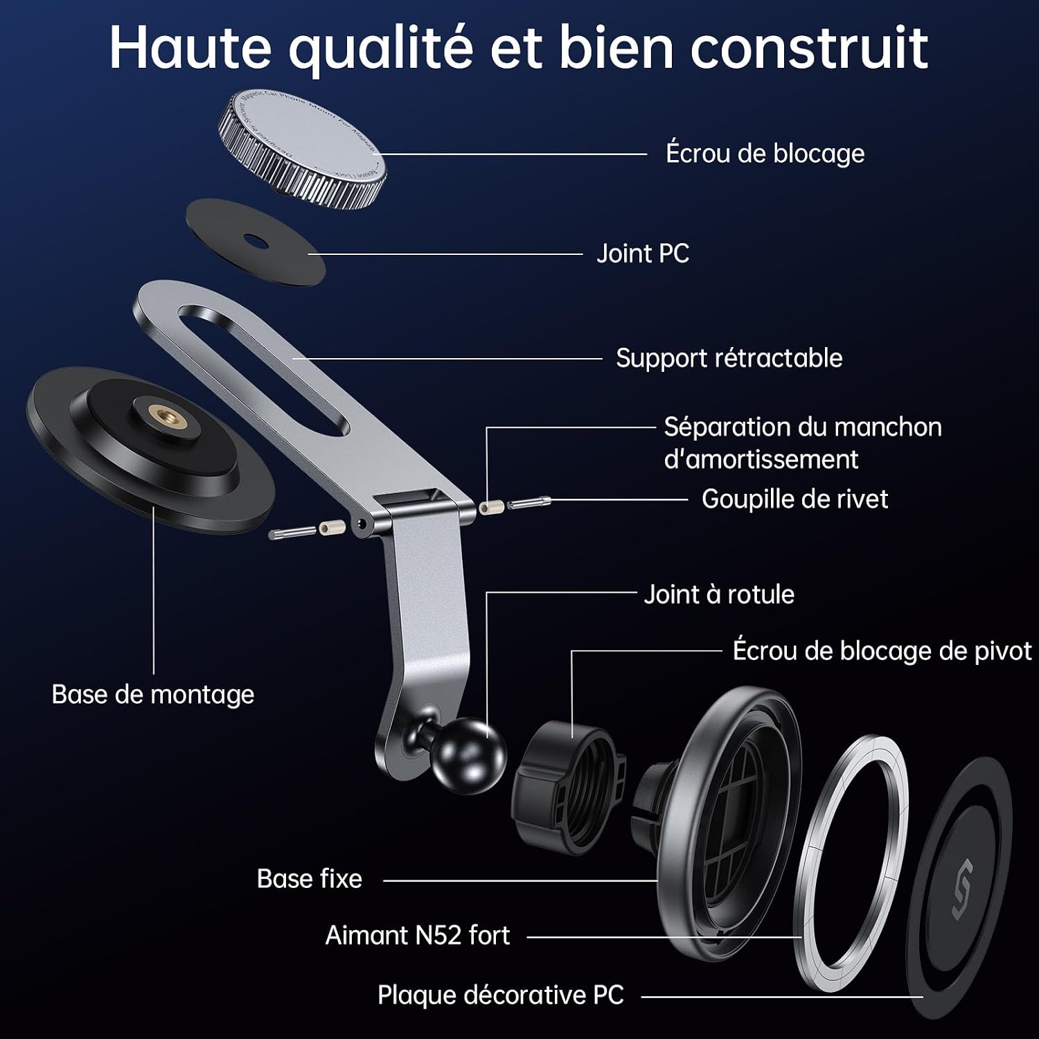 Thumbnail 5 de Support magnétique SYNCWIRE MagSafe pour voiture – tablette et tableau de bord, bras pliable en aluminium