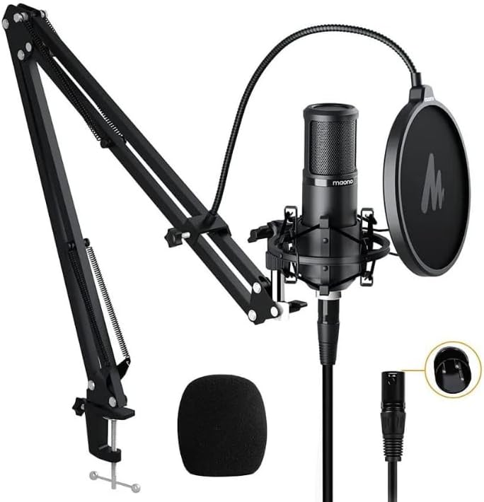 Detalle de MAONO AU-PM320S XLR Condenser Microphone with Cardioid Pickup, Boom Arm and Pop Filter