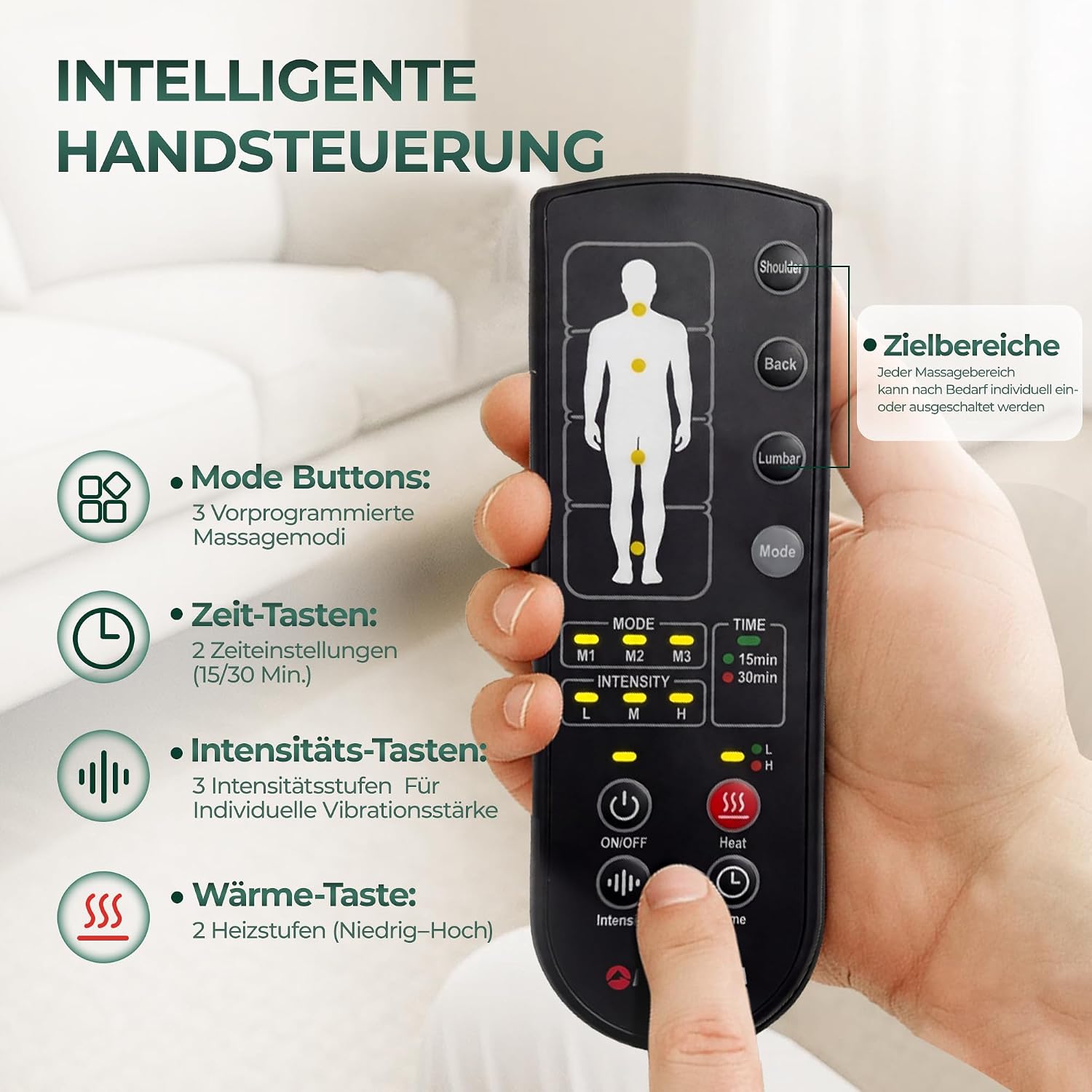 Detalle de Himouta Massagematte Ganzkörper mit Shiatsu-Nackenmassage & Wärme – 10 Vibrationsmotoren, Grün
